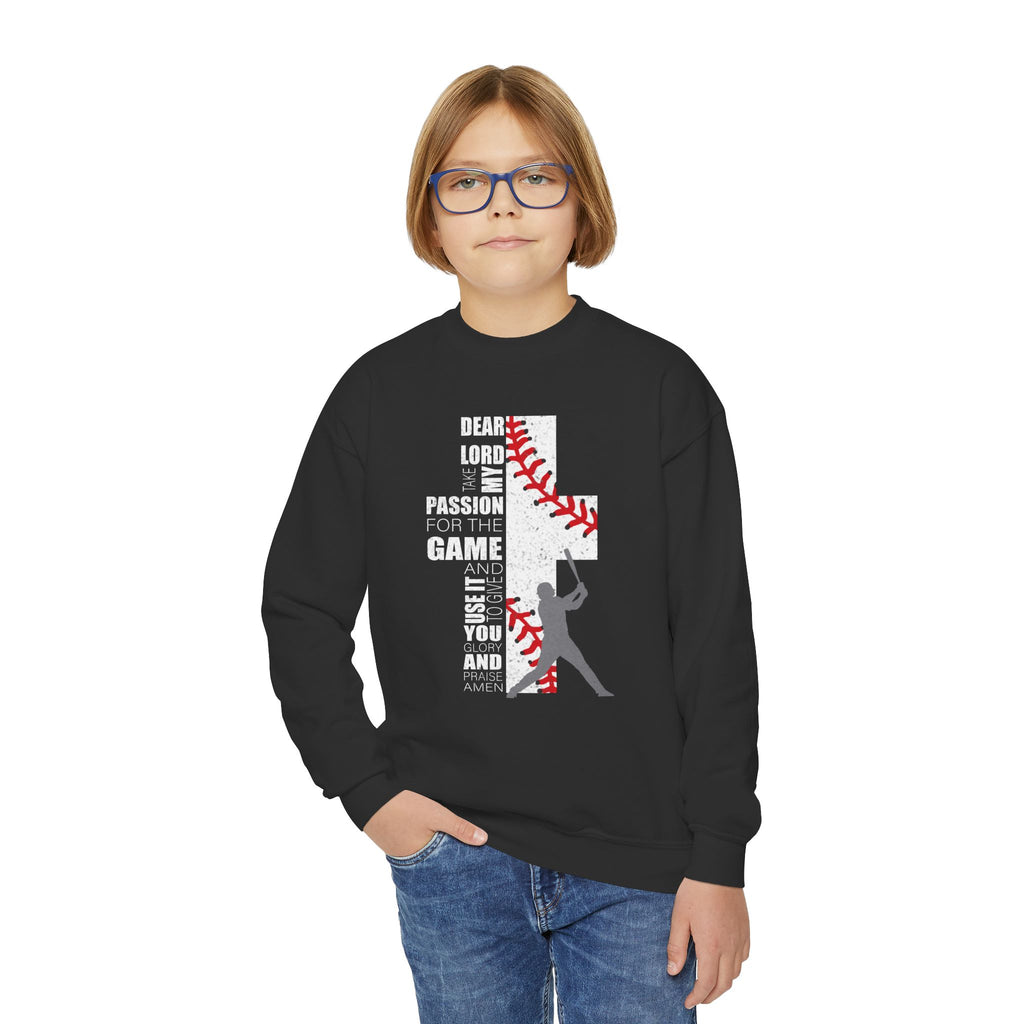 Youth Baseball Crewneck Sweatshirt - Batter & Red Stitch Design