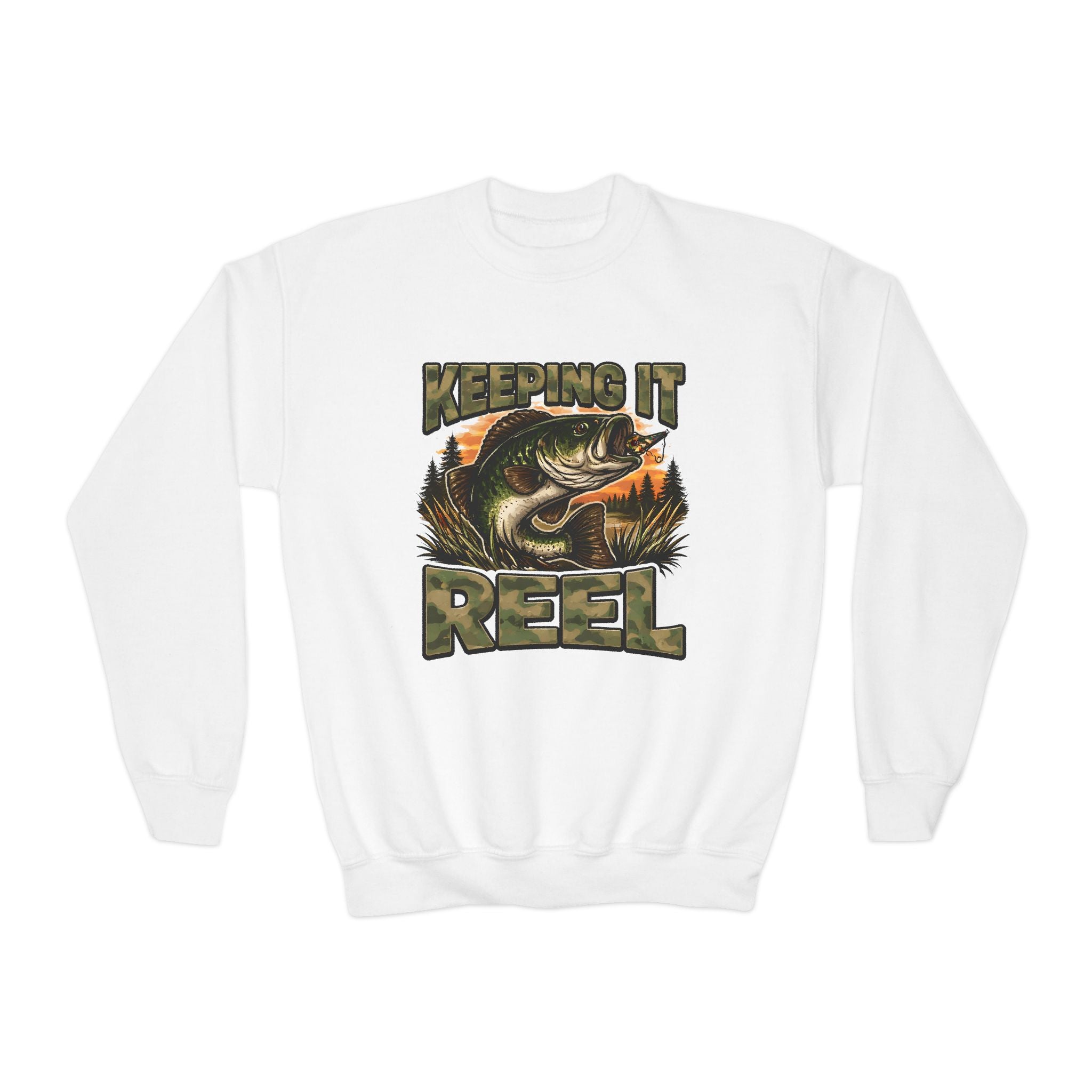 Youth Fishing Crewneck Sweatshirt - "Keeping It Reel" Bass Graphic