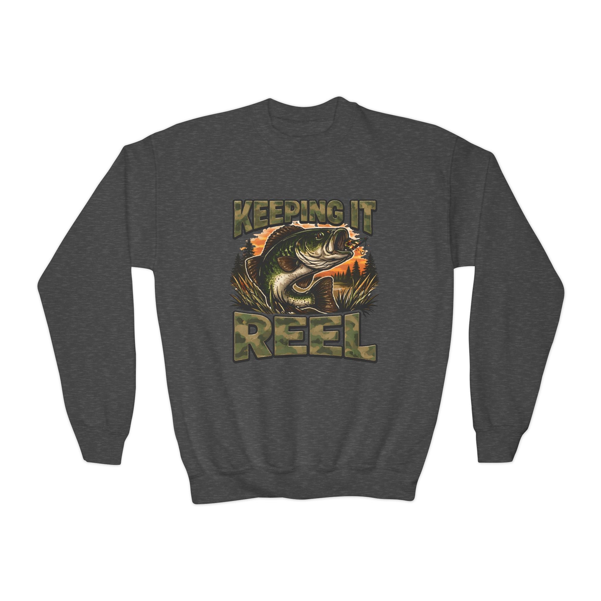 Youth Fishing Crewneck Sweatshirt - "Keeping It Reel" Bass Graphic