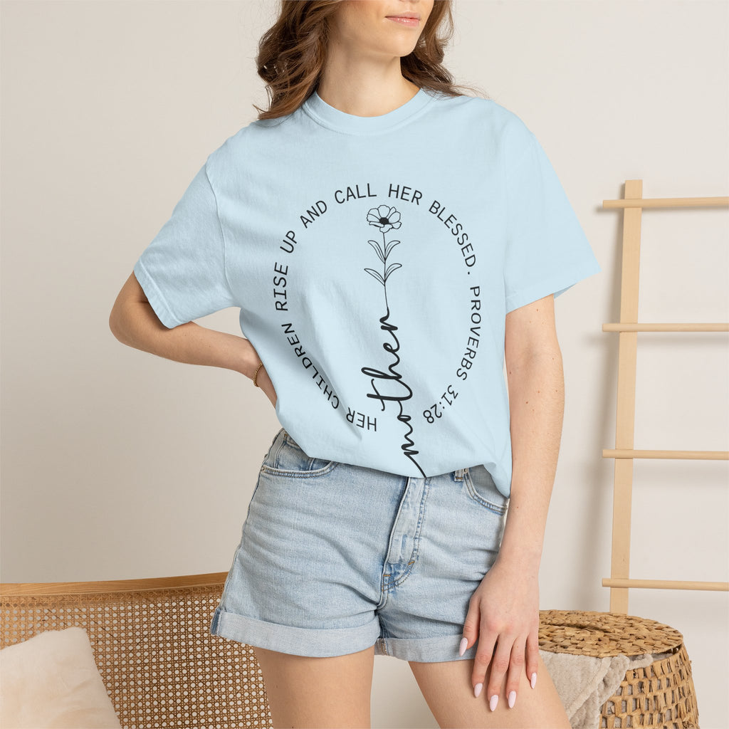 T‑Shirt — “Mother” Floral Scripture Tee (Proverbs 31:28)