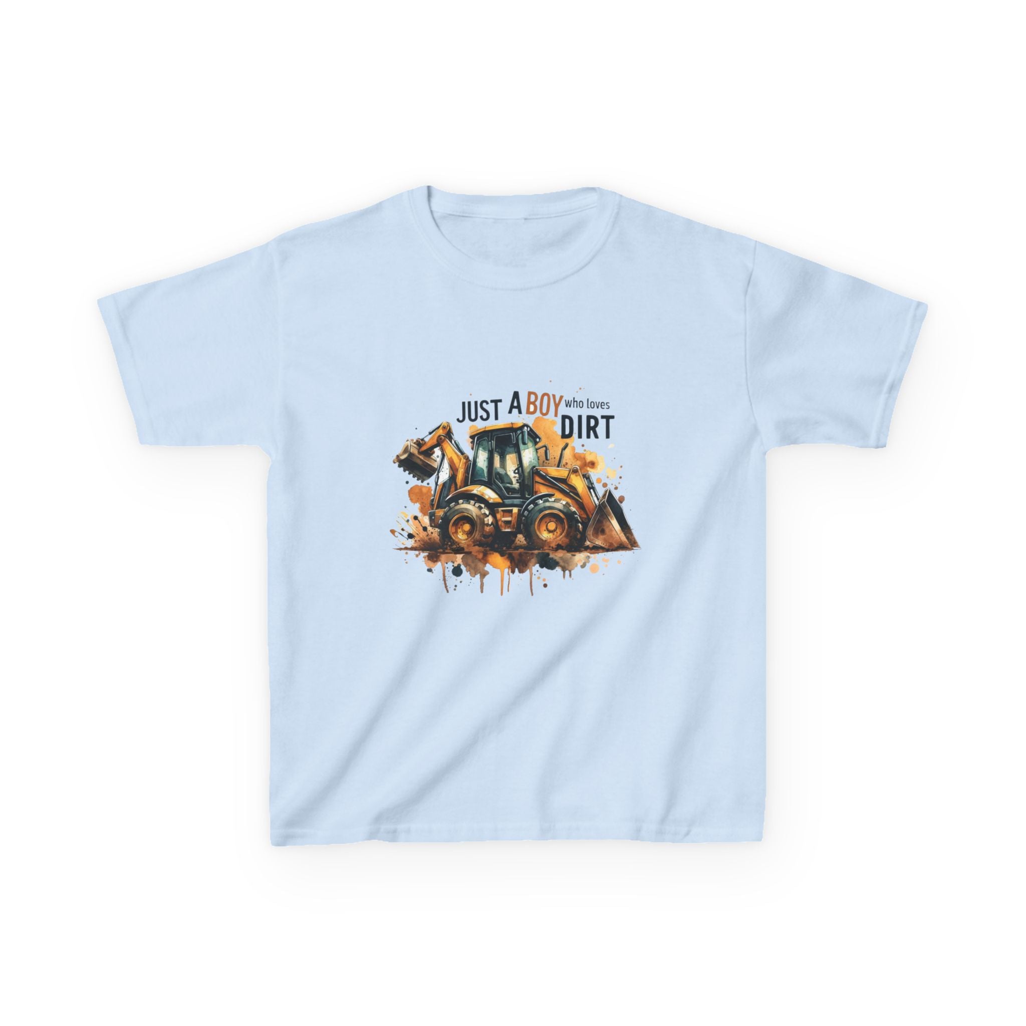 Kids Tee — "Just a Boy Who Loves Dirt" Construction Dump Truck Graphic