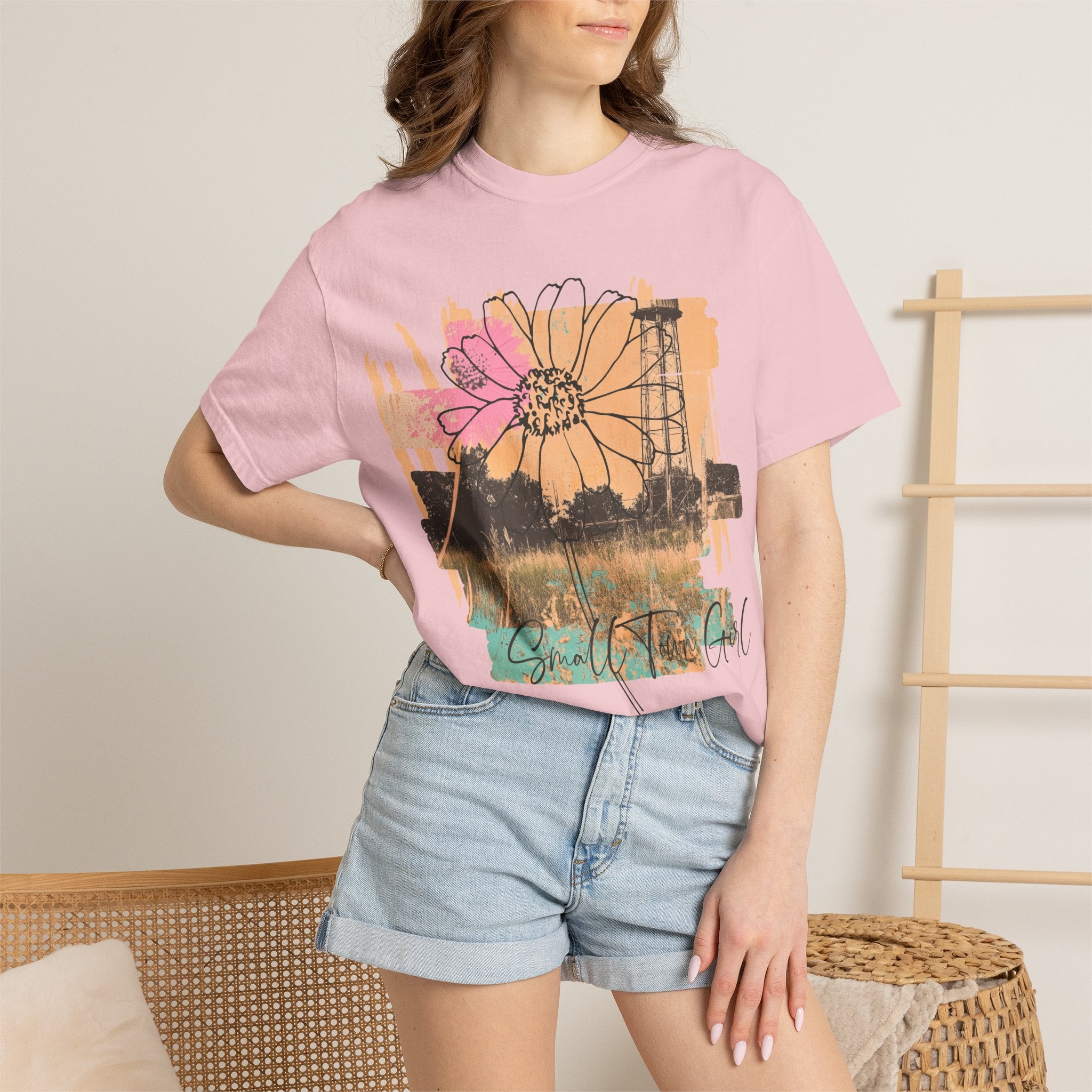 Daisy Field Graphic T-Shirt — 'Sprinkled With Calm' Floral Sunset Tee