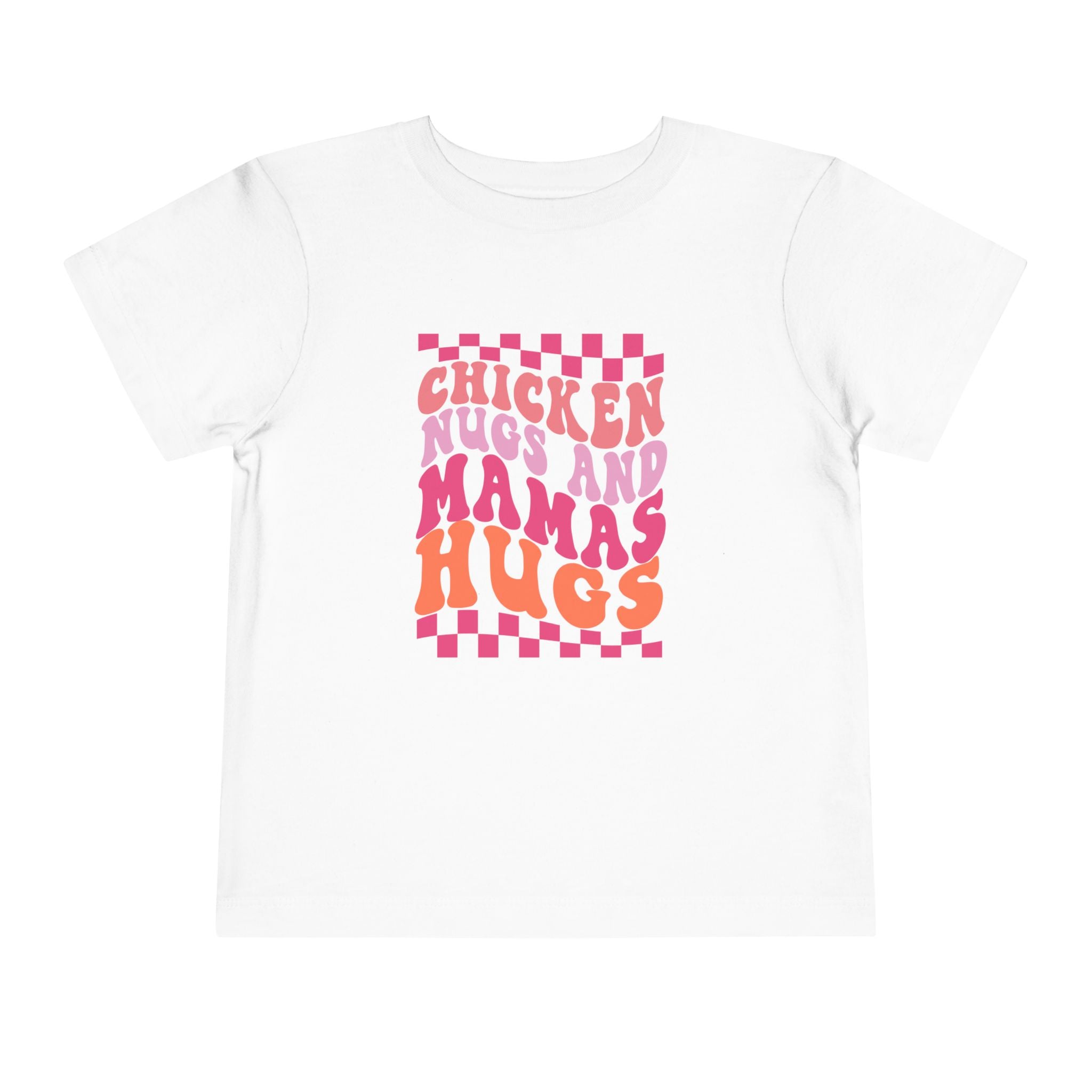 Toddler Tee — "Chicken Hugs and Mama's Hugs" Retro Pink Checkerboard