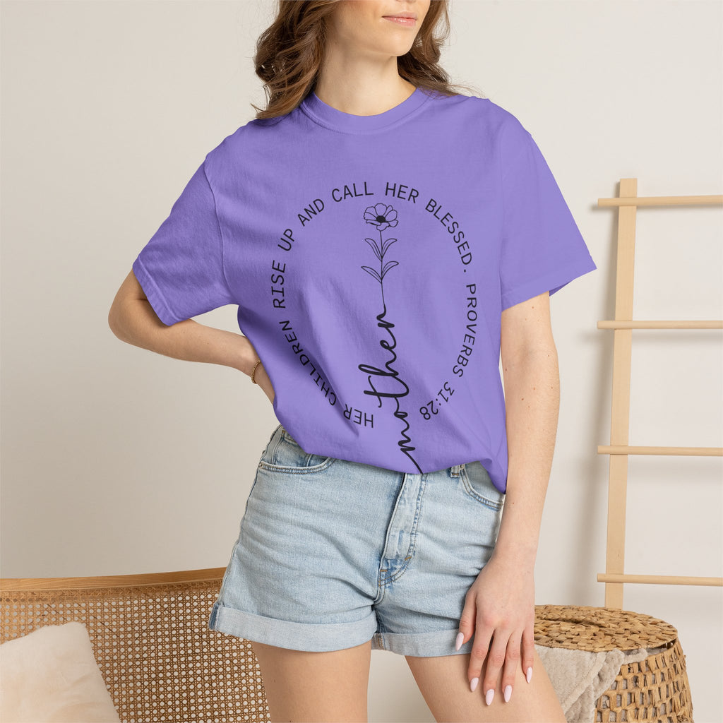T‑Shirt — “Mother” Floral Scripture Tee (Proverbs 31:28)