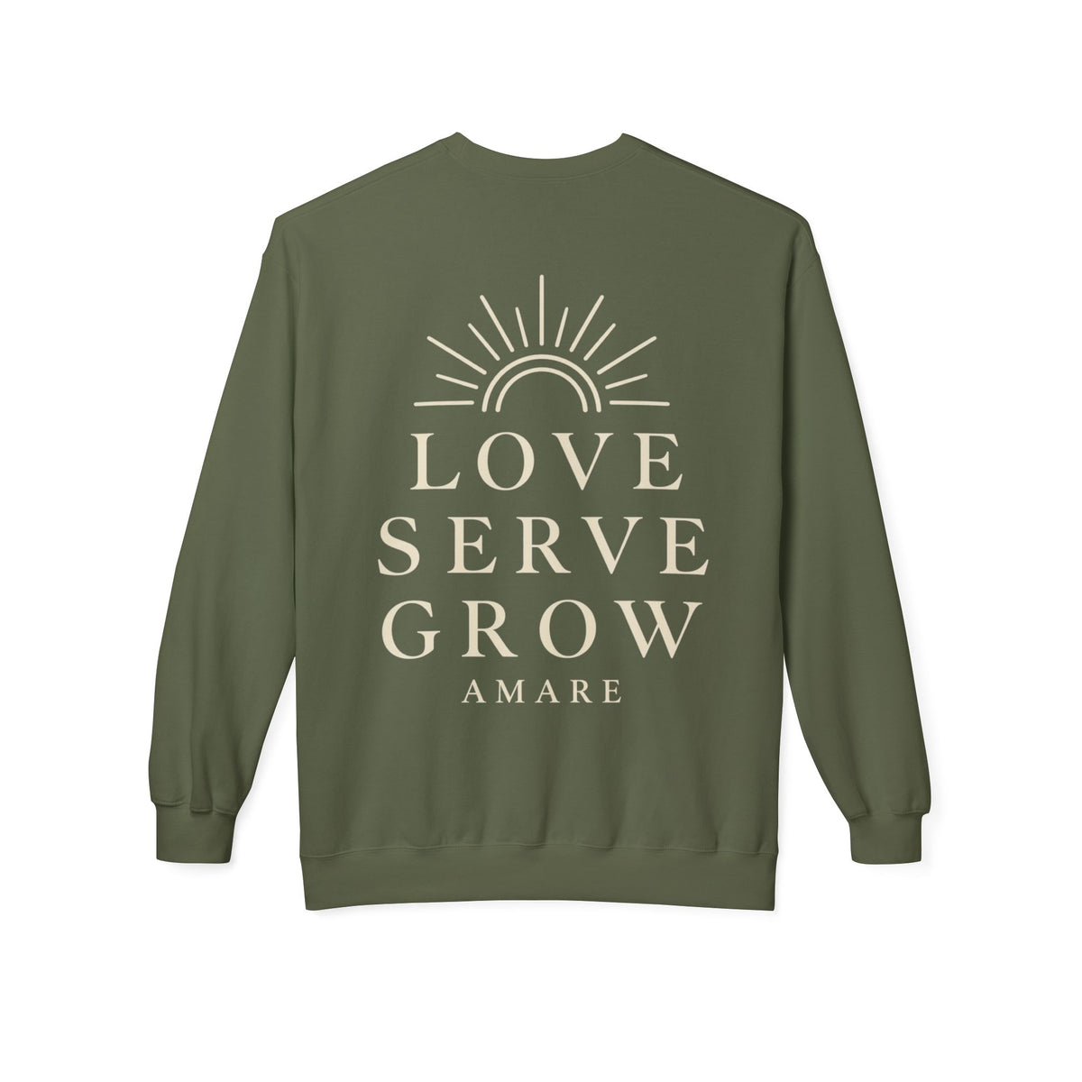 Amare 'Love Serve Grow' Crewneck Sweatshirt — Cozy Brown Inspirational Pullover