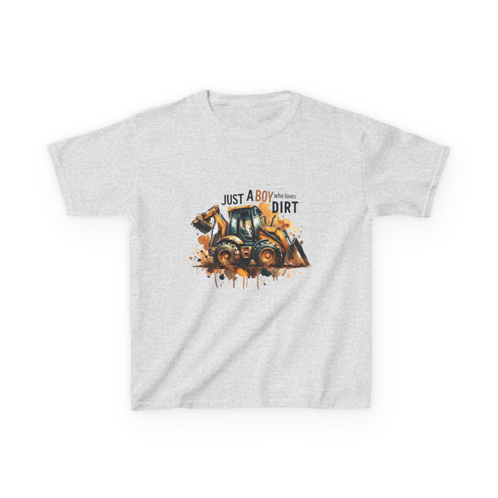 Kids Tee — "Just a Boy Who Loves Dirt" Construction Dump Truck Graphic