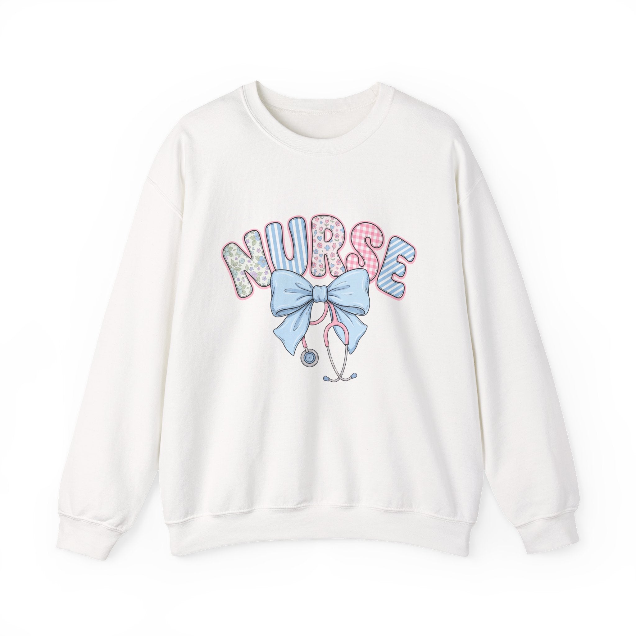 Nurse Crewneck Sweatshirt Pastel Bow & Stethoscope Design