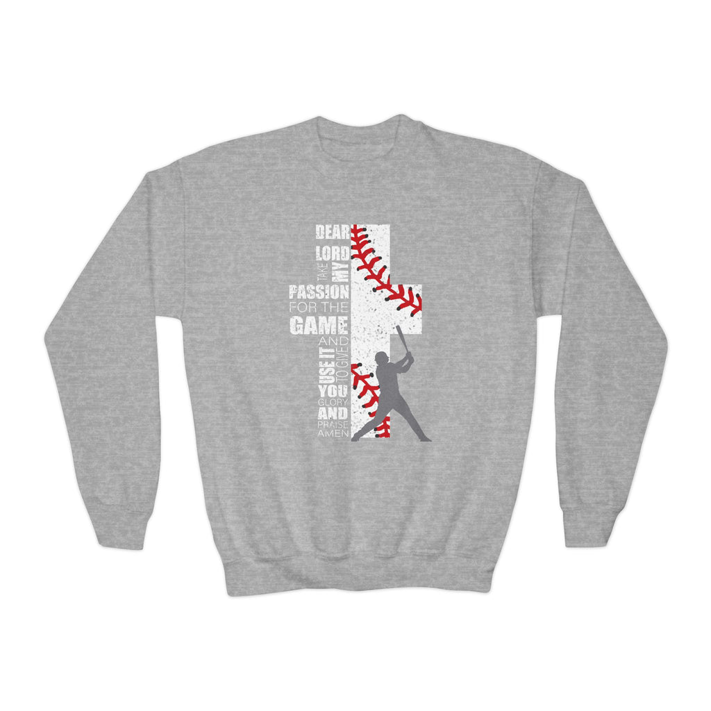 Youth Baseball Crewneck Sweatshirt - Batter & Red Stitch Design