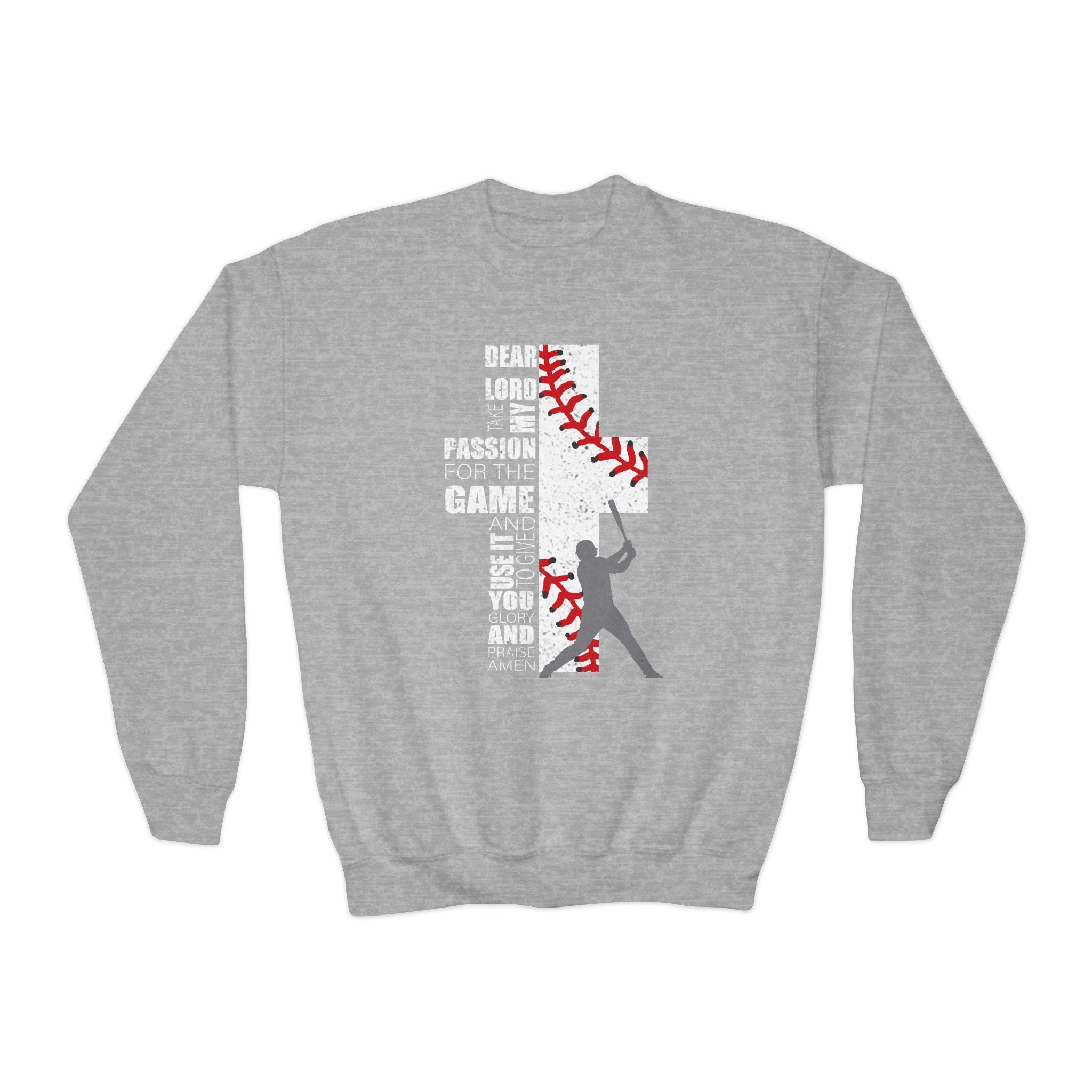 Youth Baseball Crewneck Sweatshirt - Batter & Red Stitch Design