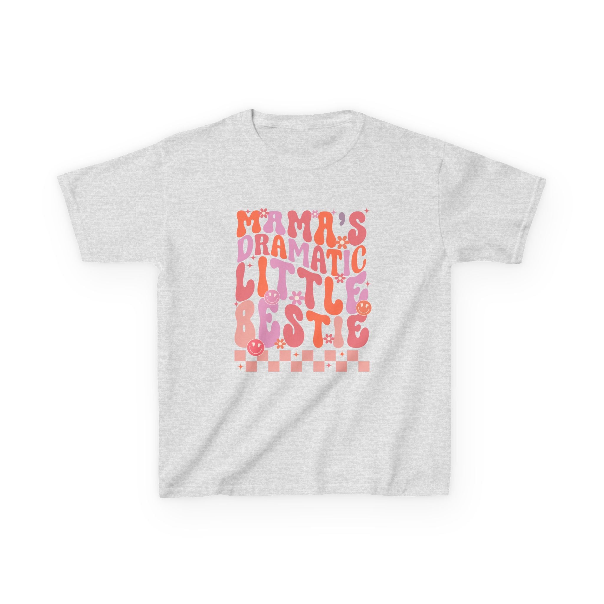 Kids Tee — "Mama's Dramatic Little Bestie" Retro Pink Graphic Shirt