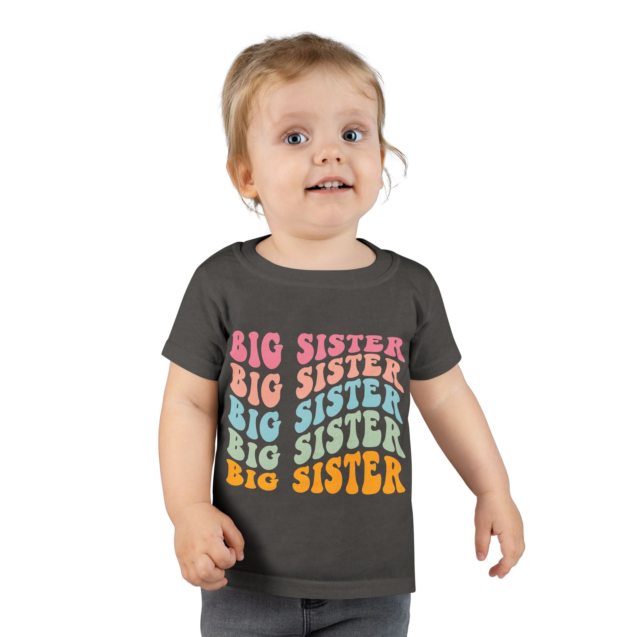 Big Sister Toddler T-Shirt Retro Rainbow Stacked Text