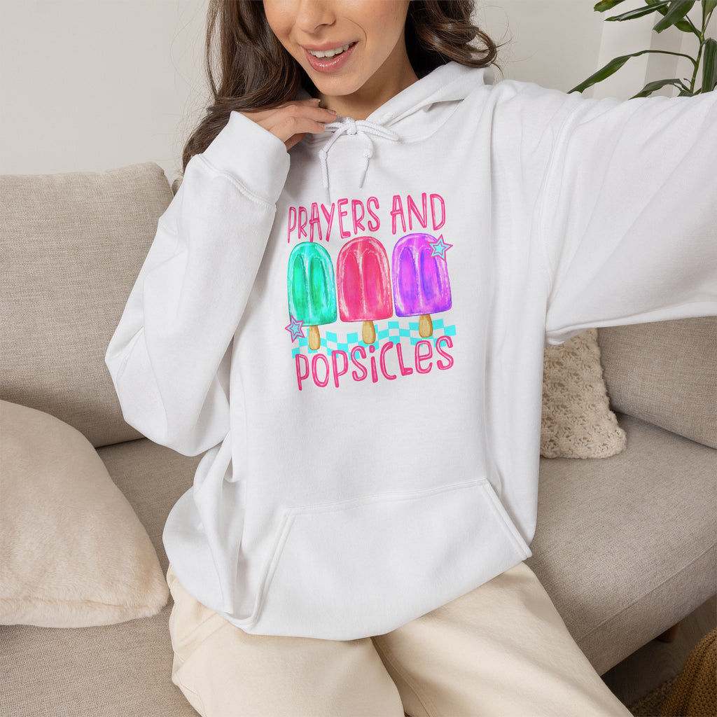 Prayer & Popsicles Hoodie — Cute Pastel Faith Graphic Sweatshirt