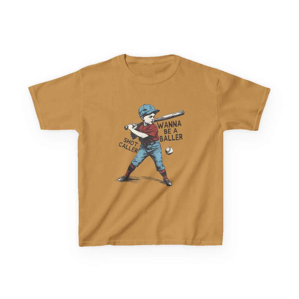 Kids Baseball Tee — "Wanna Be a Baller" Vintage Player Graphic