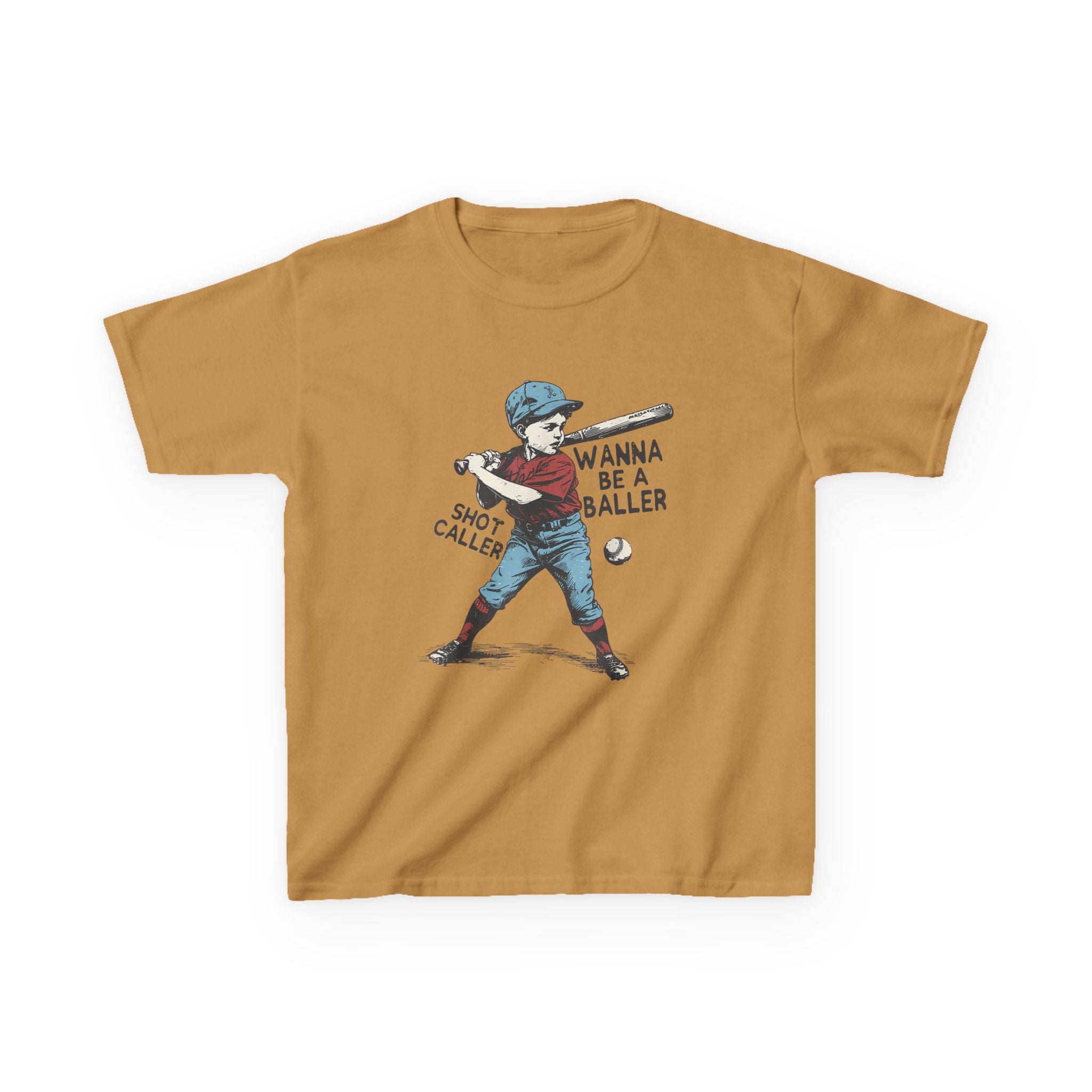 Kids Baseball Tee — "Wanna Be a Baller" Vintage Player Graphic