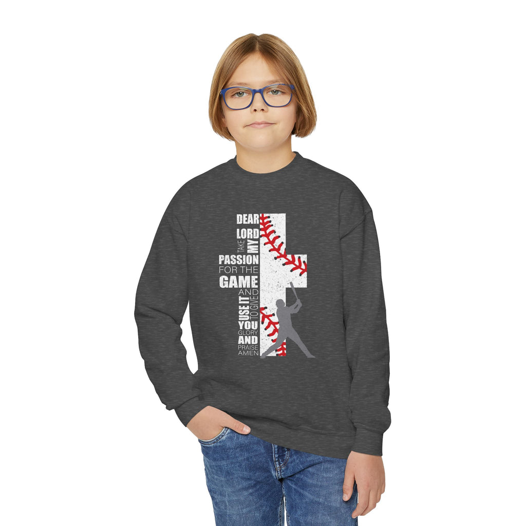 Youth Baseball Crewneck Sweatshirt - Batter & Red Stitch Design