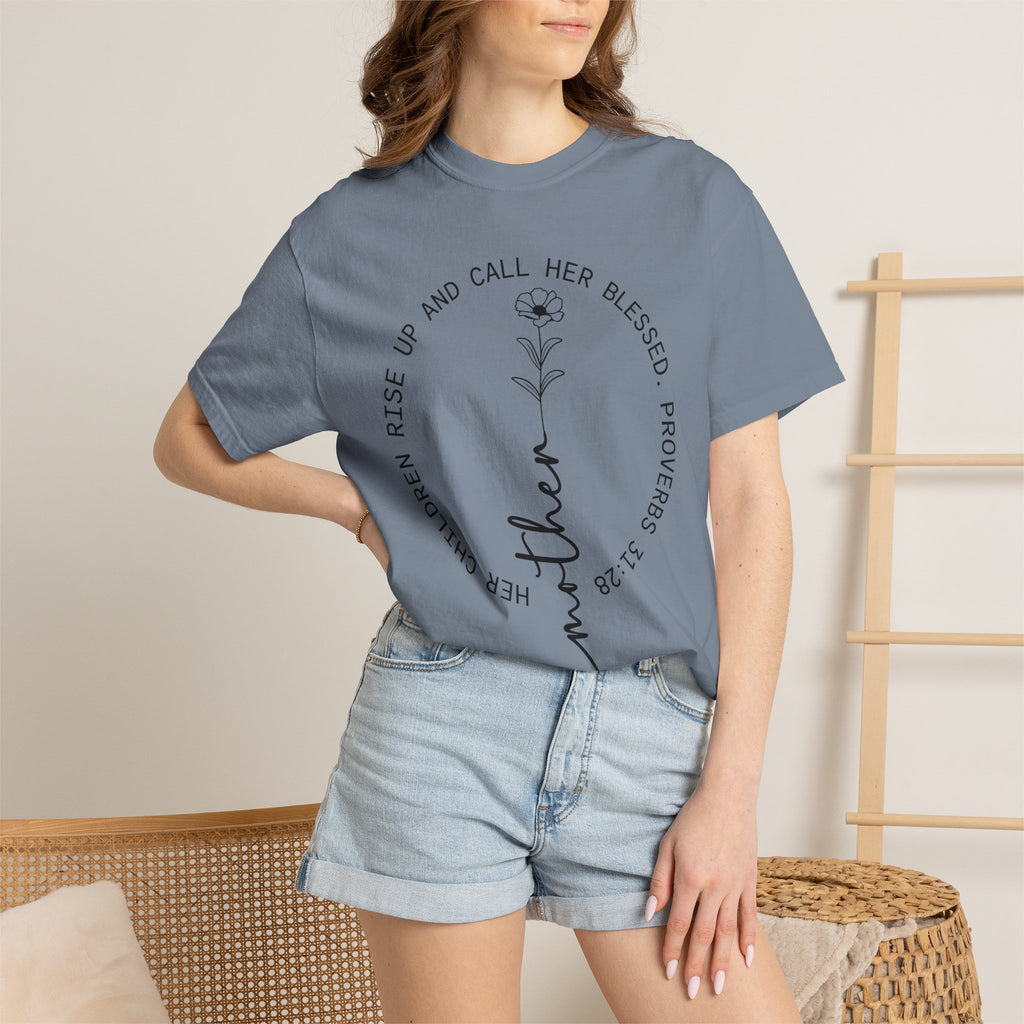 T‑Shirt — “Mother” Floral Scripture Tee (Proverbs 31:28)