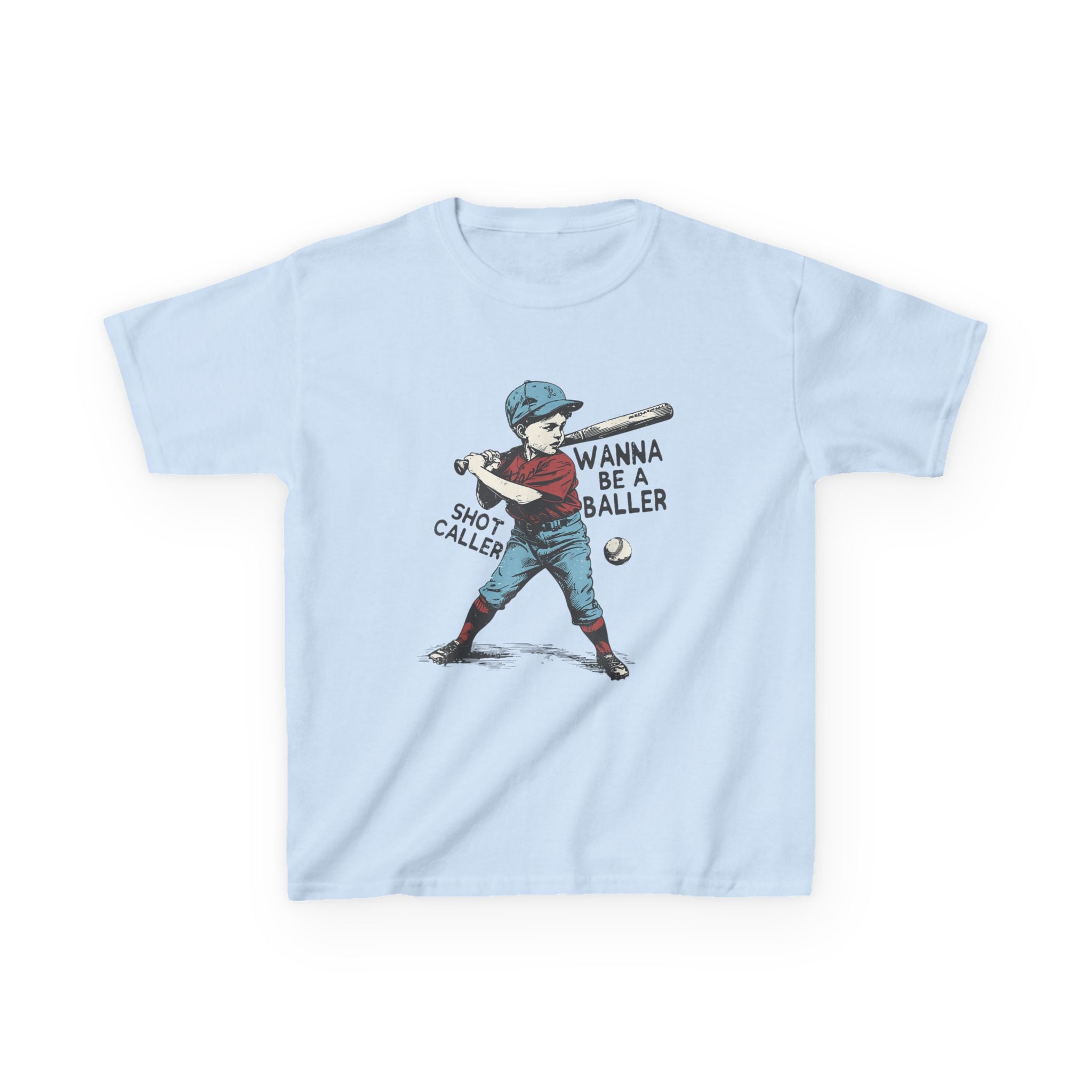 Kids Baseball Tee — "Wanna Be a Baller" Vintage Player Graphic
