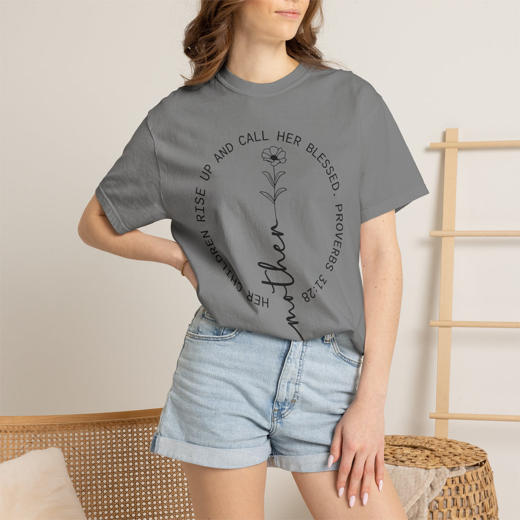T‑Shirt — “Mother” Floral Scripture Tee (Proverbs 31:28)