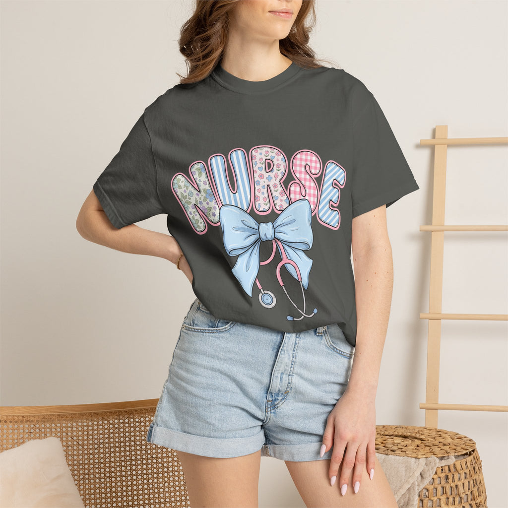 Nurse Bow Stethoscope T-Shirt Pastel Floral Nursing