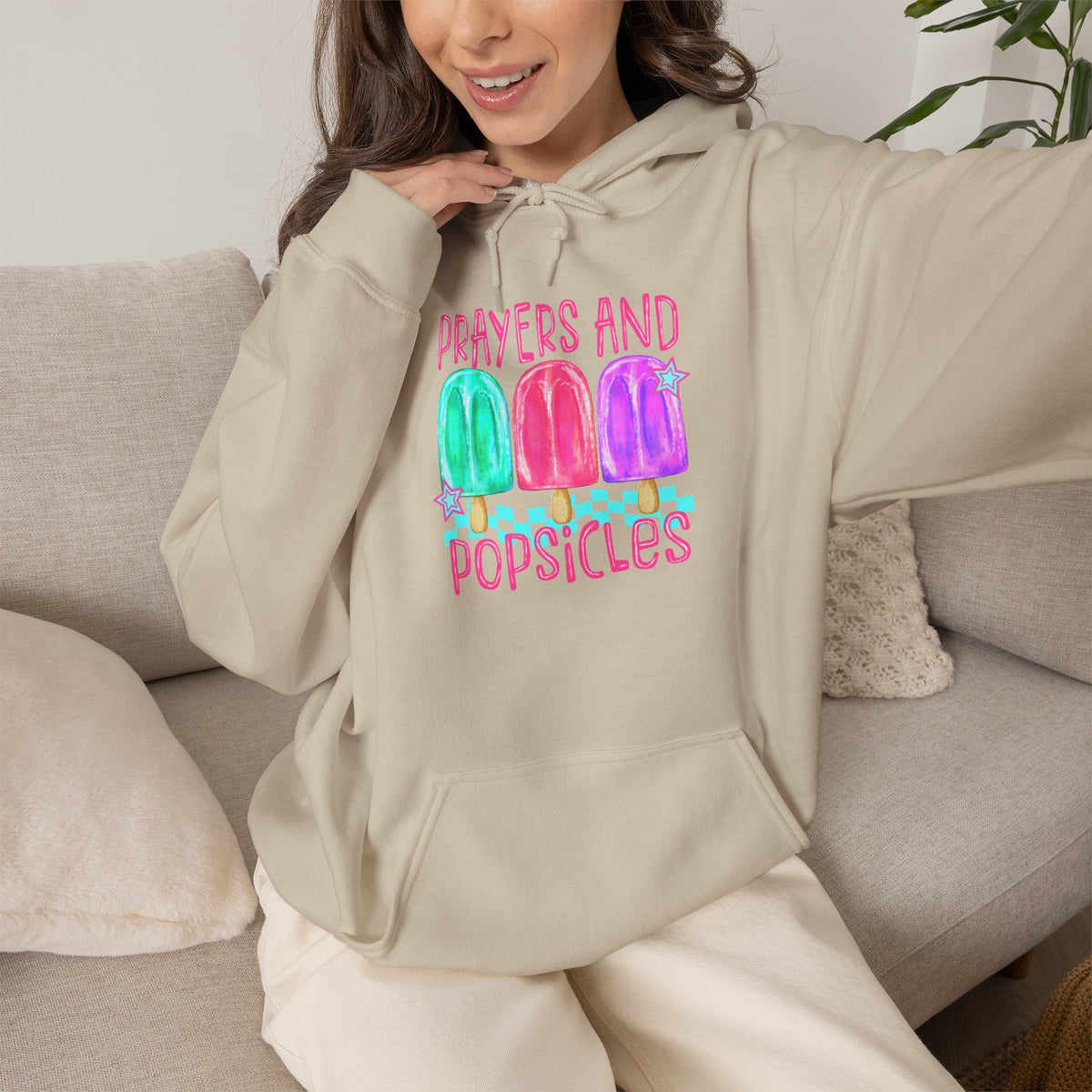 Prayer & Popsicles Hoodie — Cute Pastel Faith Graphic Sweatshirt