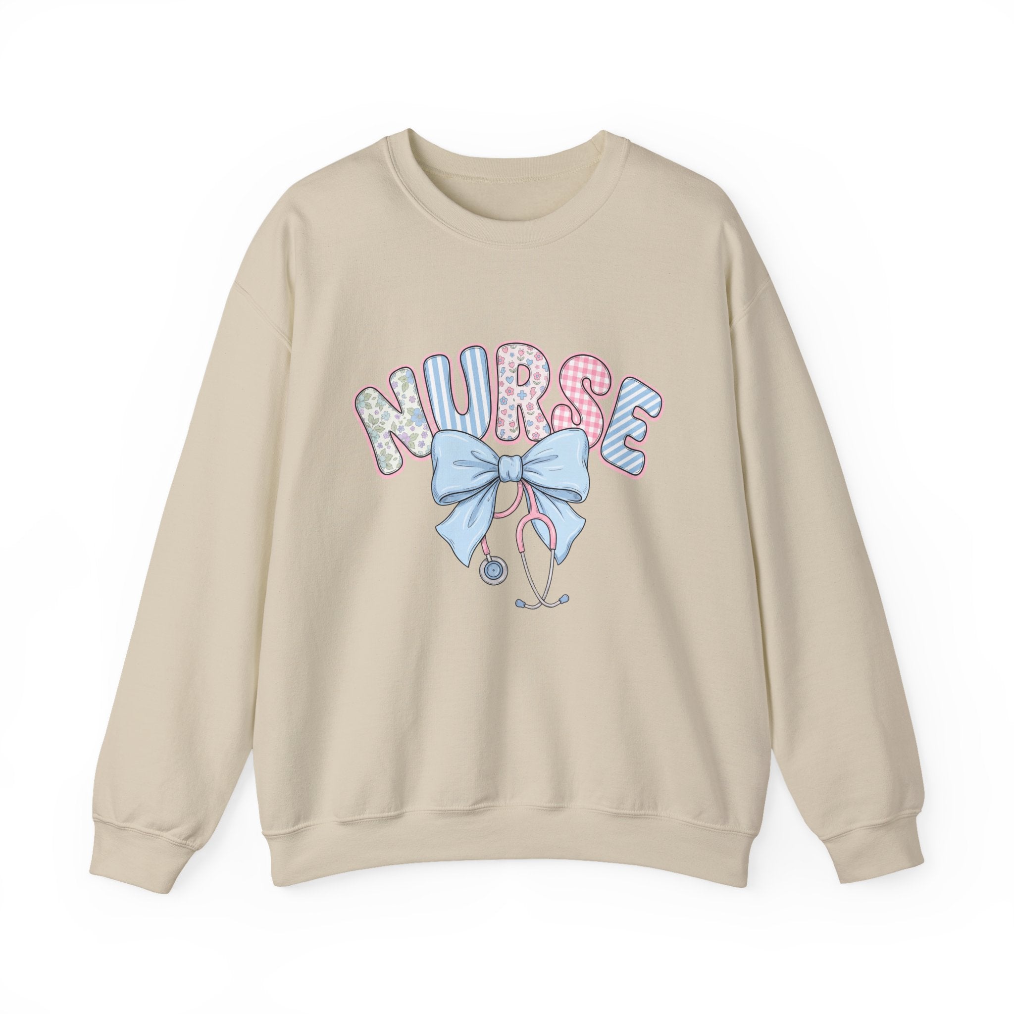 Nurse Crewneck Sweatshirt Pastel Bow & Stethoscope Design
