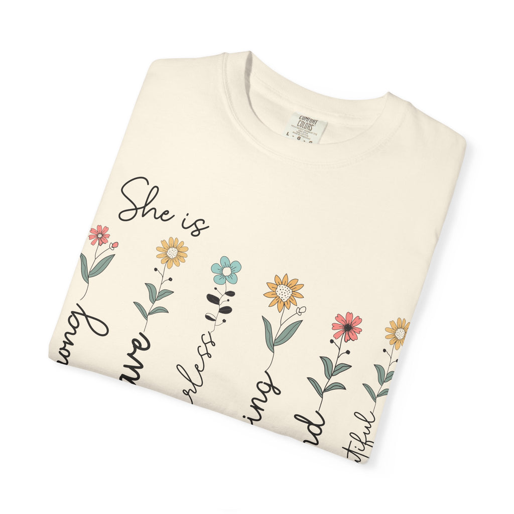 She Is Mom Floral T-Shirt — Brave, Kind, Beautiful Mother's Day Tee