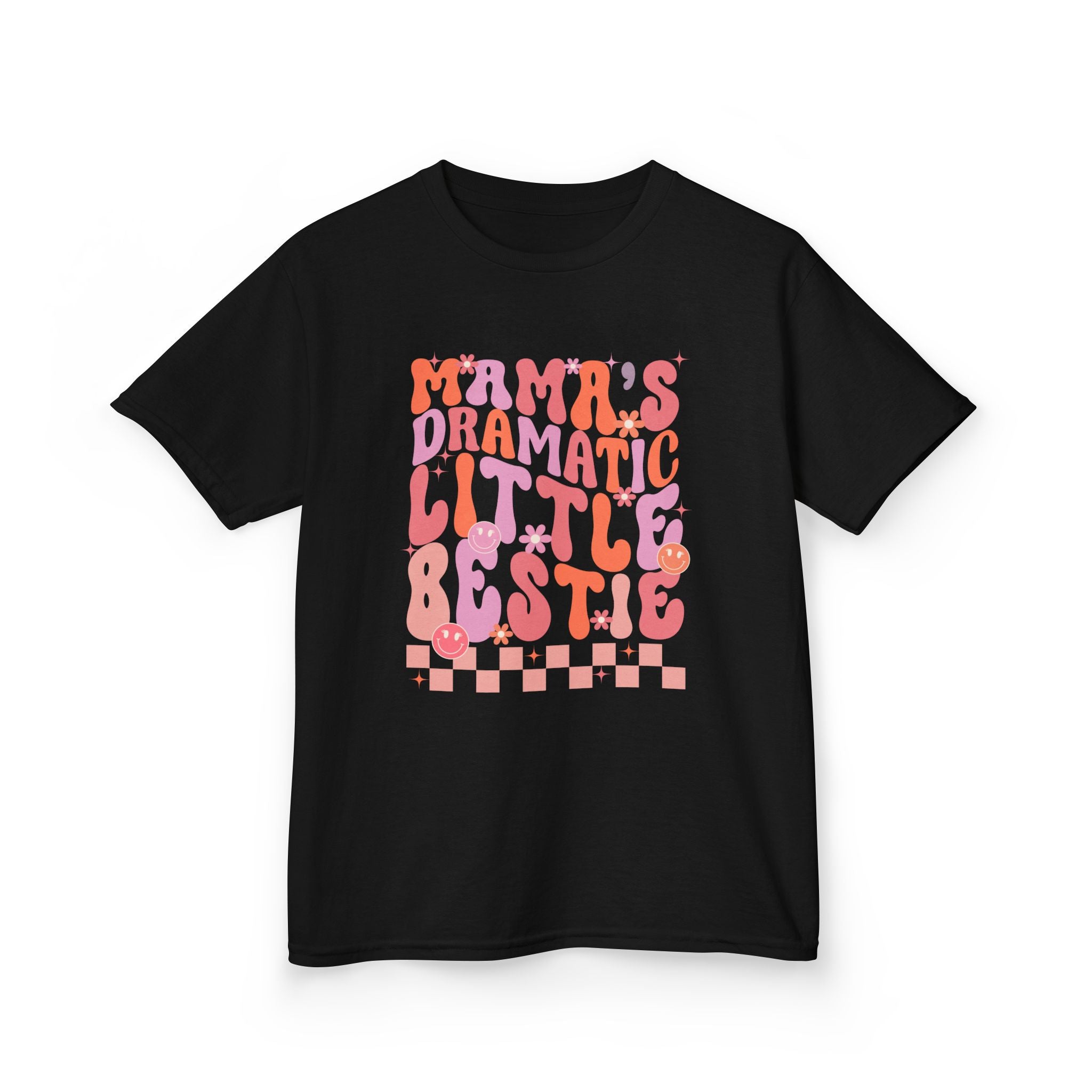 Kids Tee — "Mama's Dramatic Little Bestie" Retro Pink Graphic Shirt