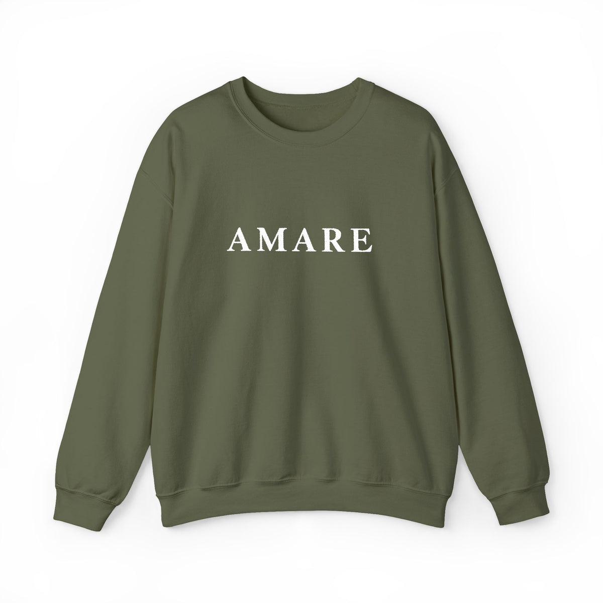 Amare Distressed Text Crewneck Sweatshirt - Olive Casual Pullover