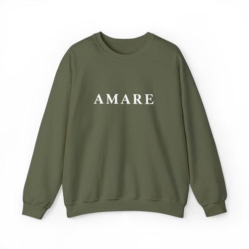 Amare Distressed Text Crewneck Sweatshirt - Olive Casual Pullover