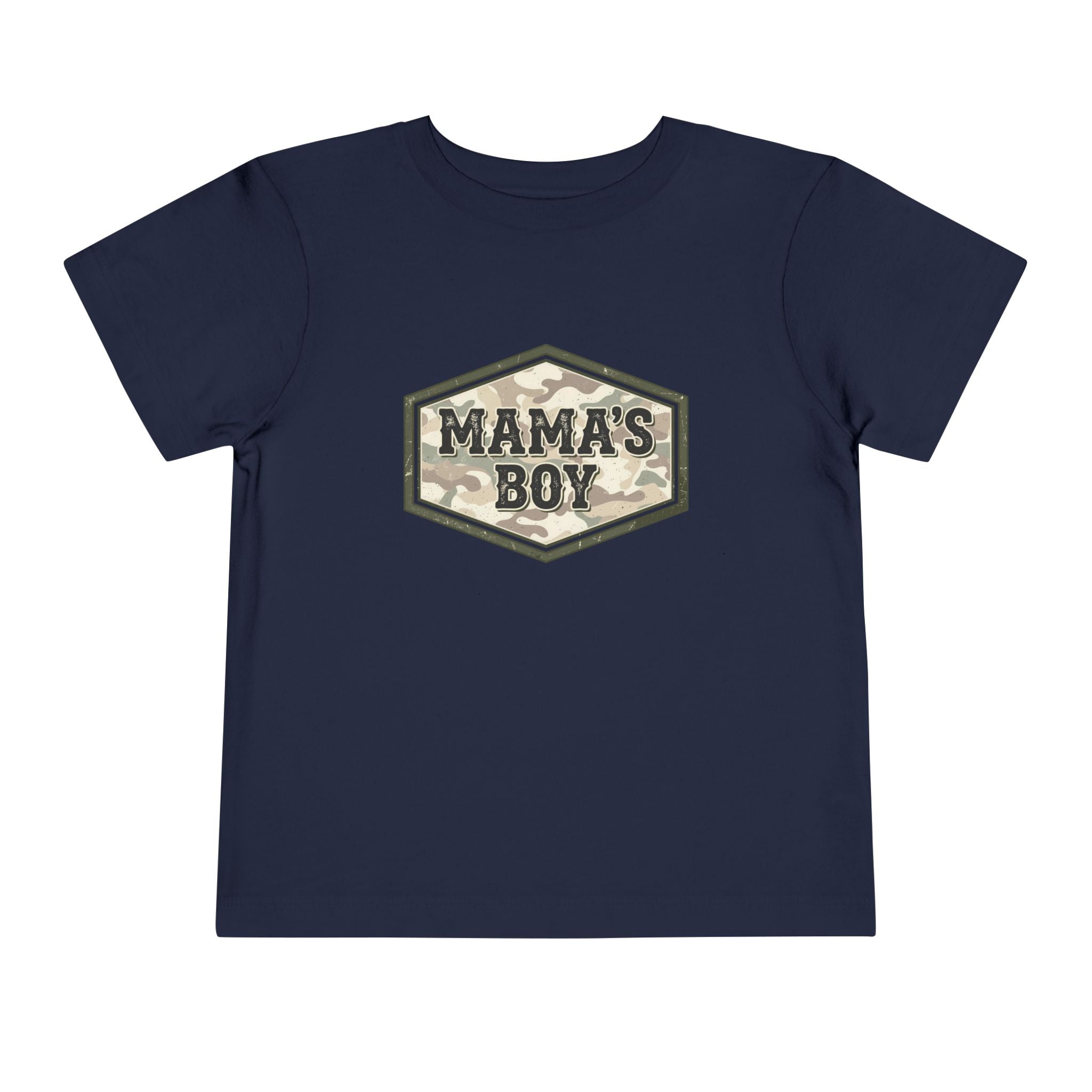 Mama's Boy Toddler Tee — Camo Badge Short Sleeve Shirt