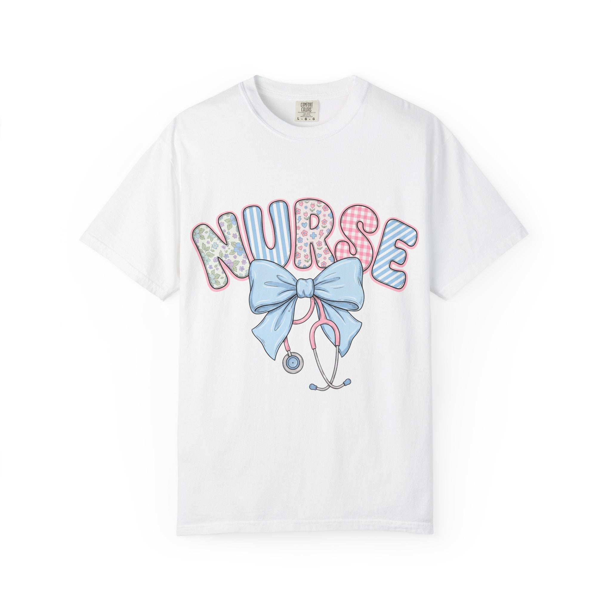 Nurse Bow Stethoscope T-Shirt Pastel Floral Nursing