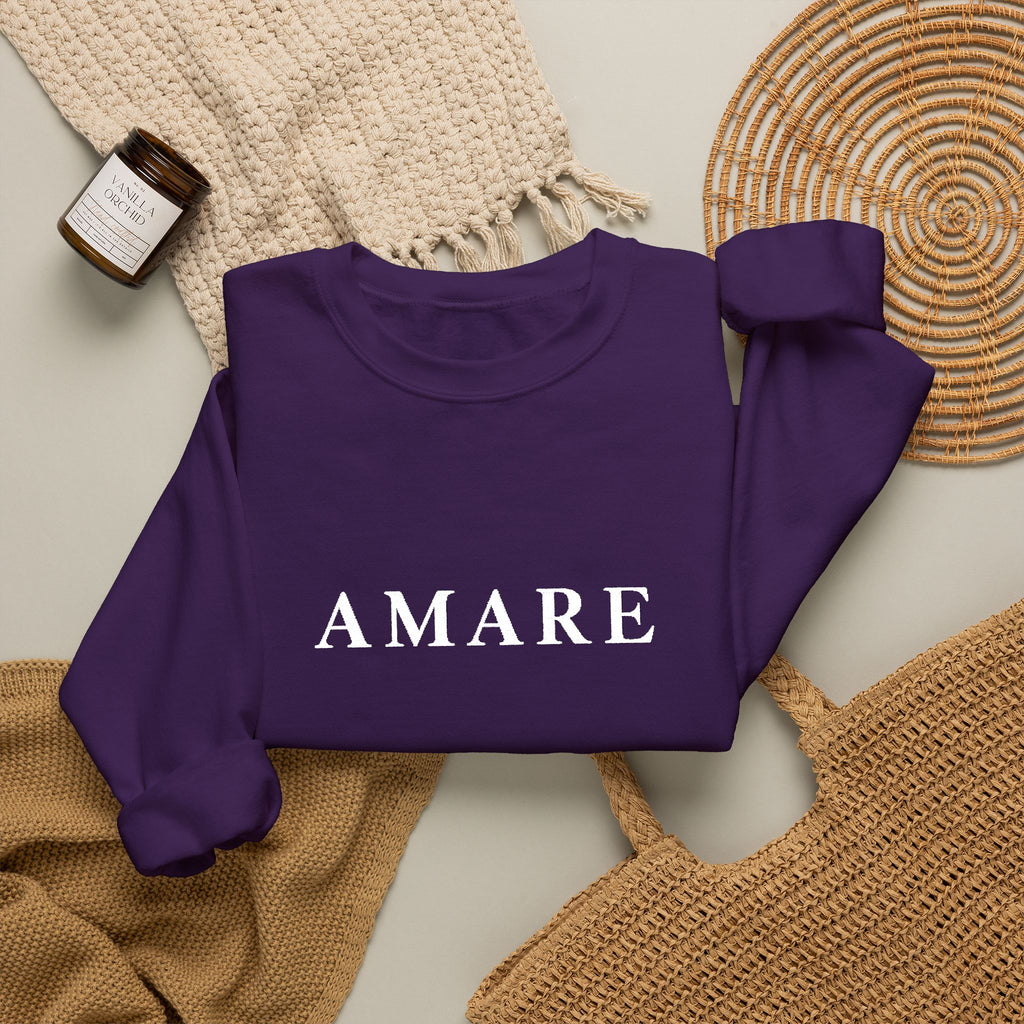 Amare Distressed Text Crewneck Sweatshirt - Olive Casual Pullover