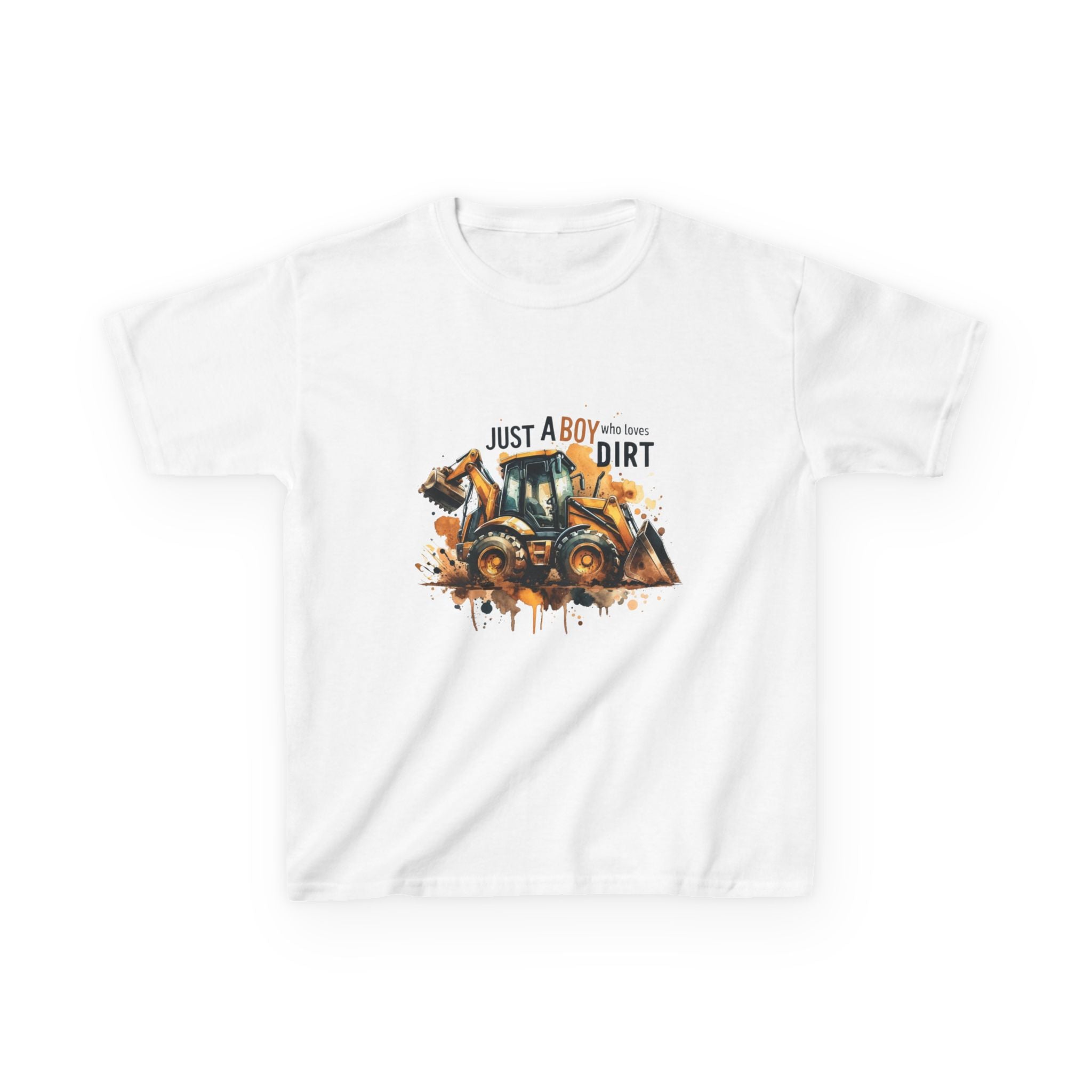 Kids Tee — "Just a Boy Who Loves Dirt" Construction Dump Truck Graphic
