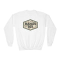 Mama's Boy Youth Crewneck Sweatshirt — Camo Badge Kids Pullover