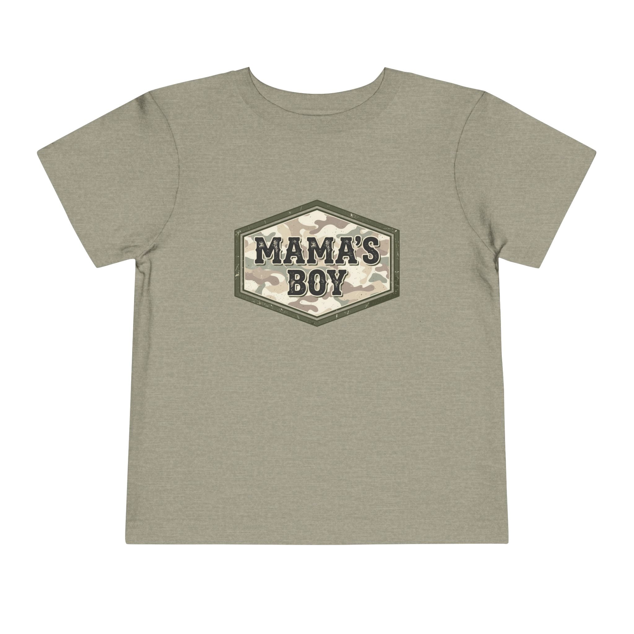 Mama's Boy Toddler Tee — Camo Badge Short Sleeve Shirt