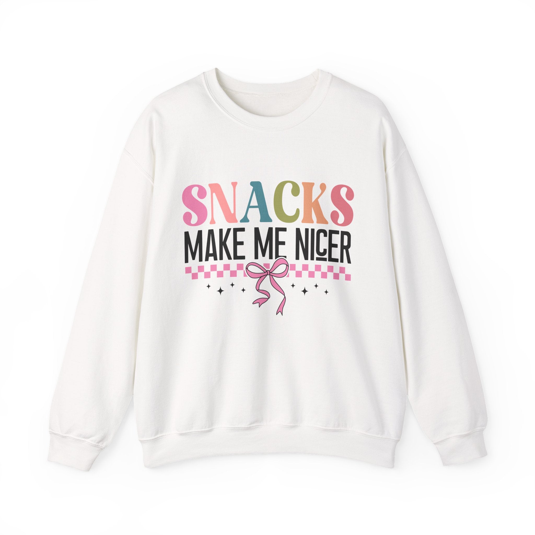 Sweatshirt — "Snacks Make Me Nicer" Cozy Graphic Crewneck