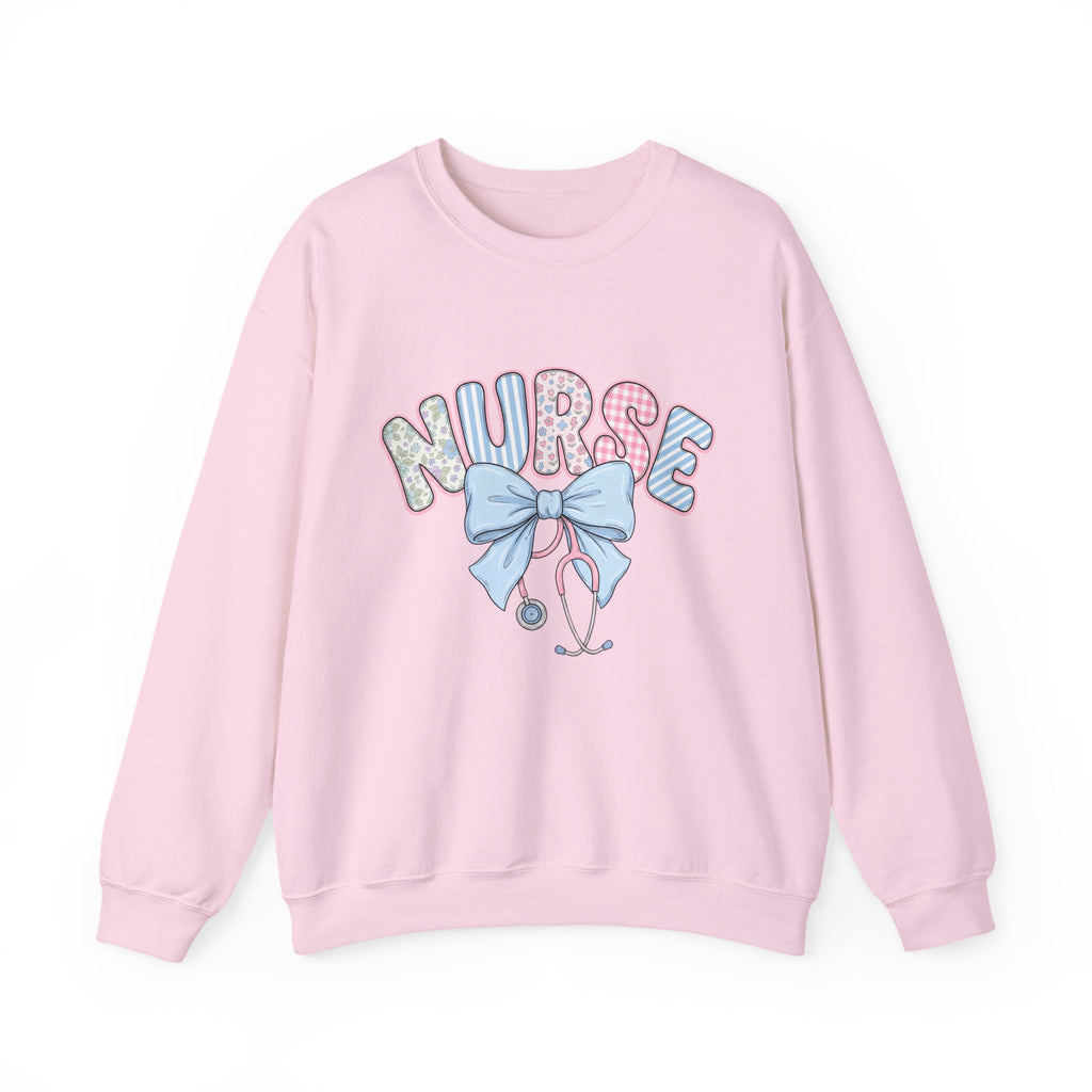 Nurse Crewneck Sweatshirt Pastel Bow & Stethoscope Design
