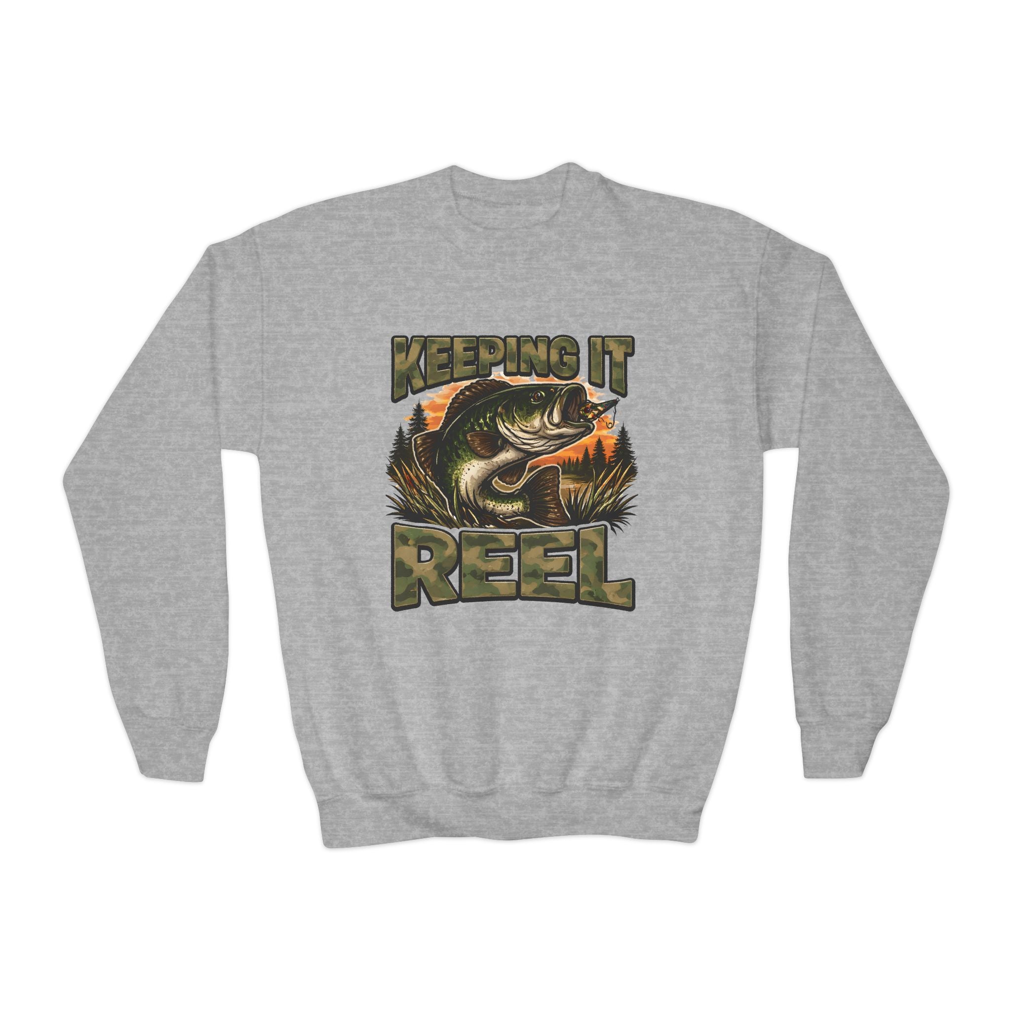 Youth Fishing Crewneck Sweatshirt - "Keeping It Reel" Bass Graphic