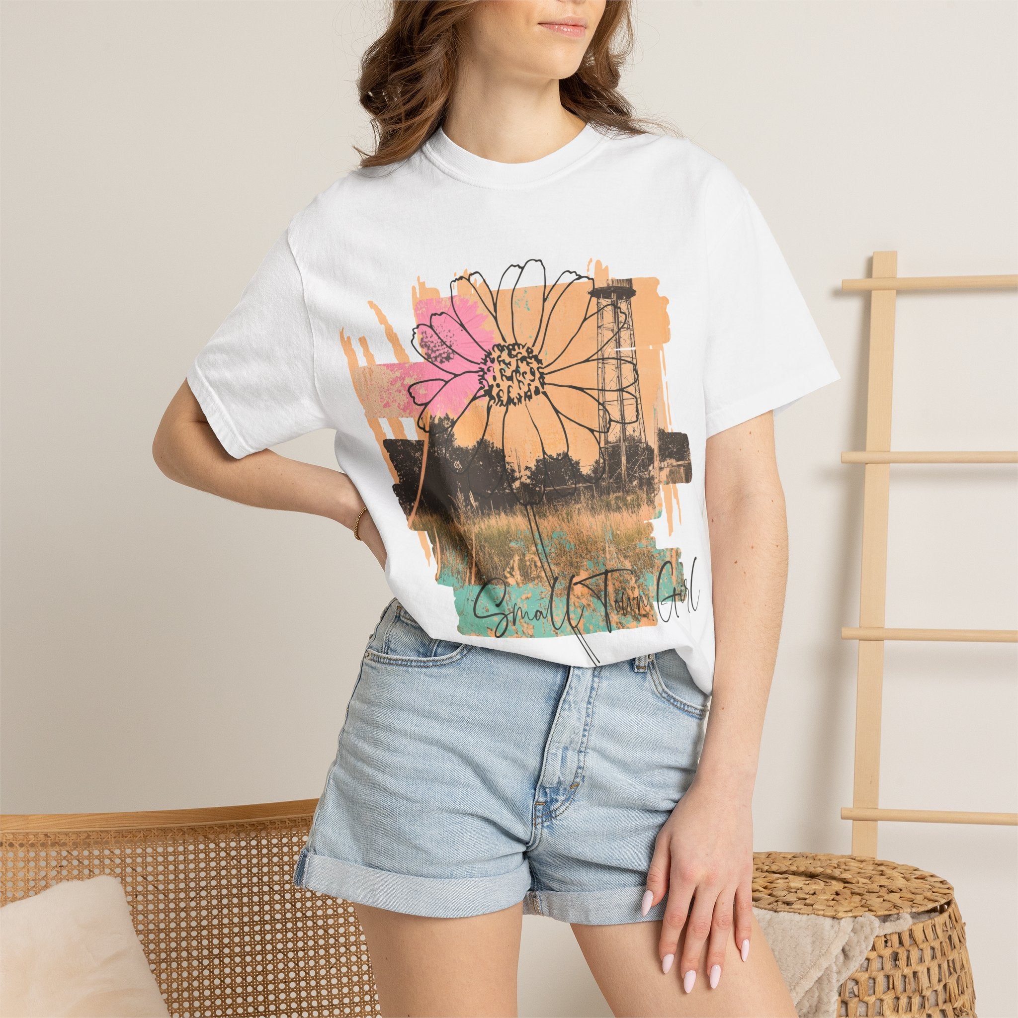 Daisy Field Graphic T-Shirt — 'Sprinkled With Calm' Floral Sunset Tee