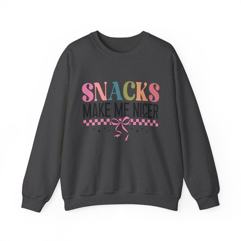 Sweatshirt — "Snacks Make Me Nicer" Cozy Graphic Crewneck