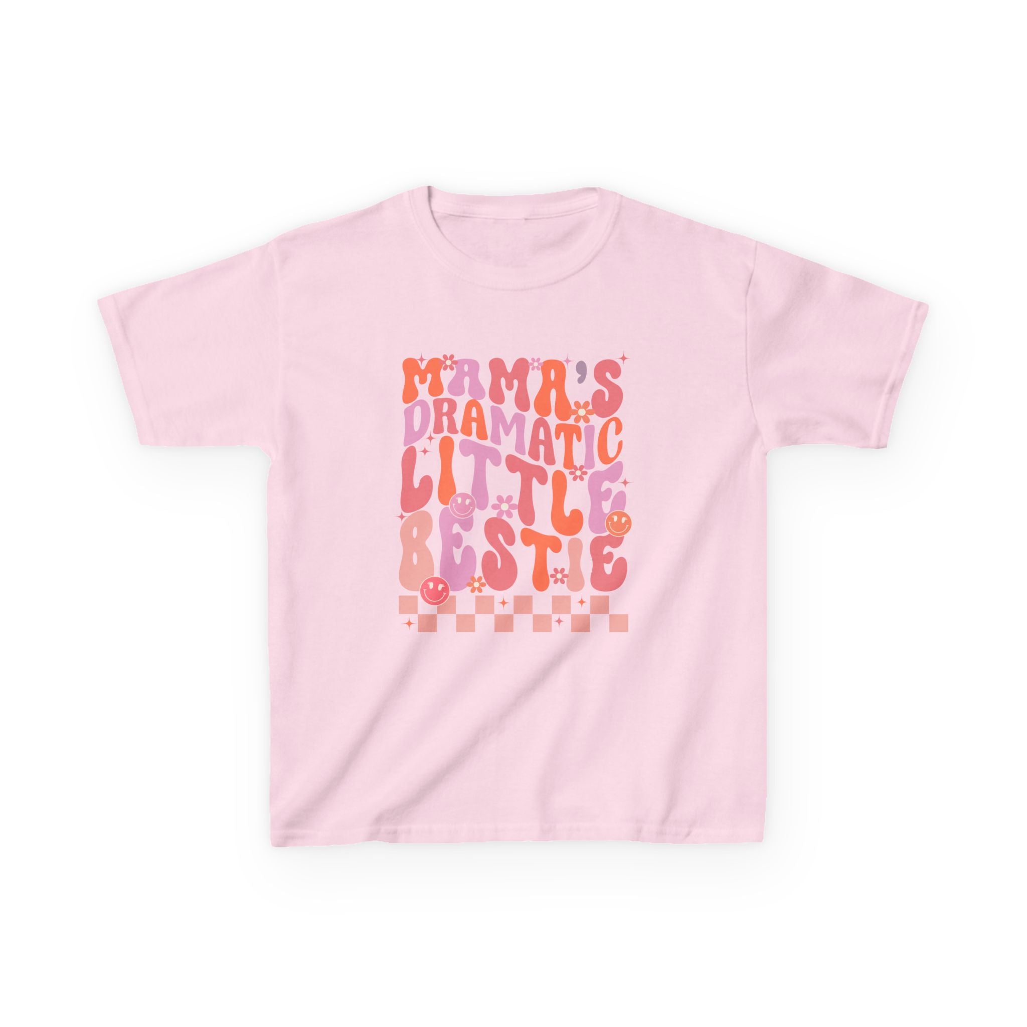 Kids Tee — "Mama's Dramatic Little Bestie" Retro Pink Graphic Shirt