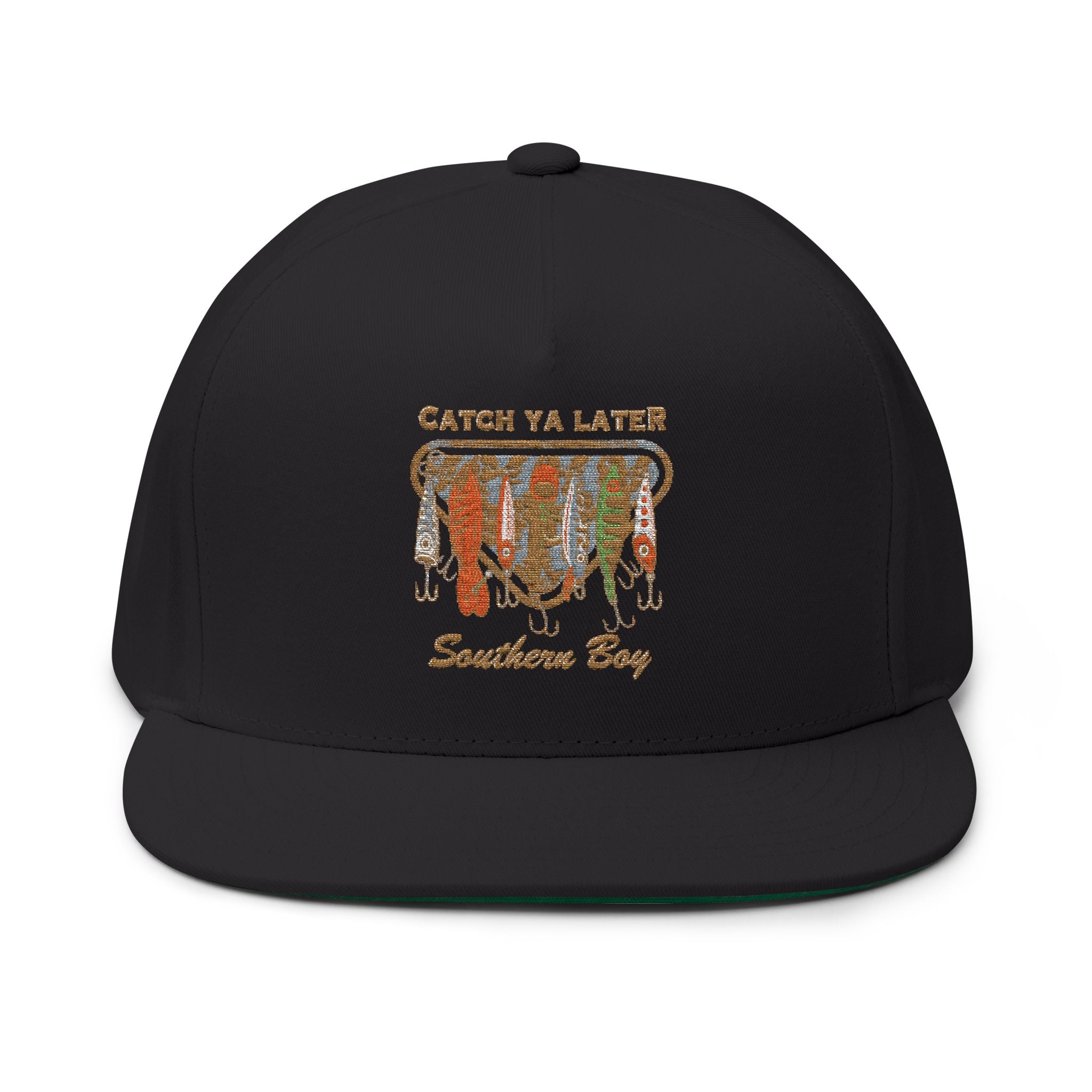 Southern Bay Embroidered Flat Bill Cap — "Catch Ya Later" Fishing Lures