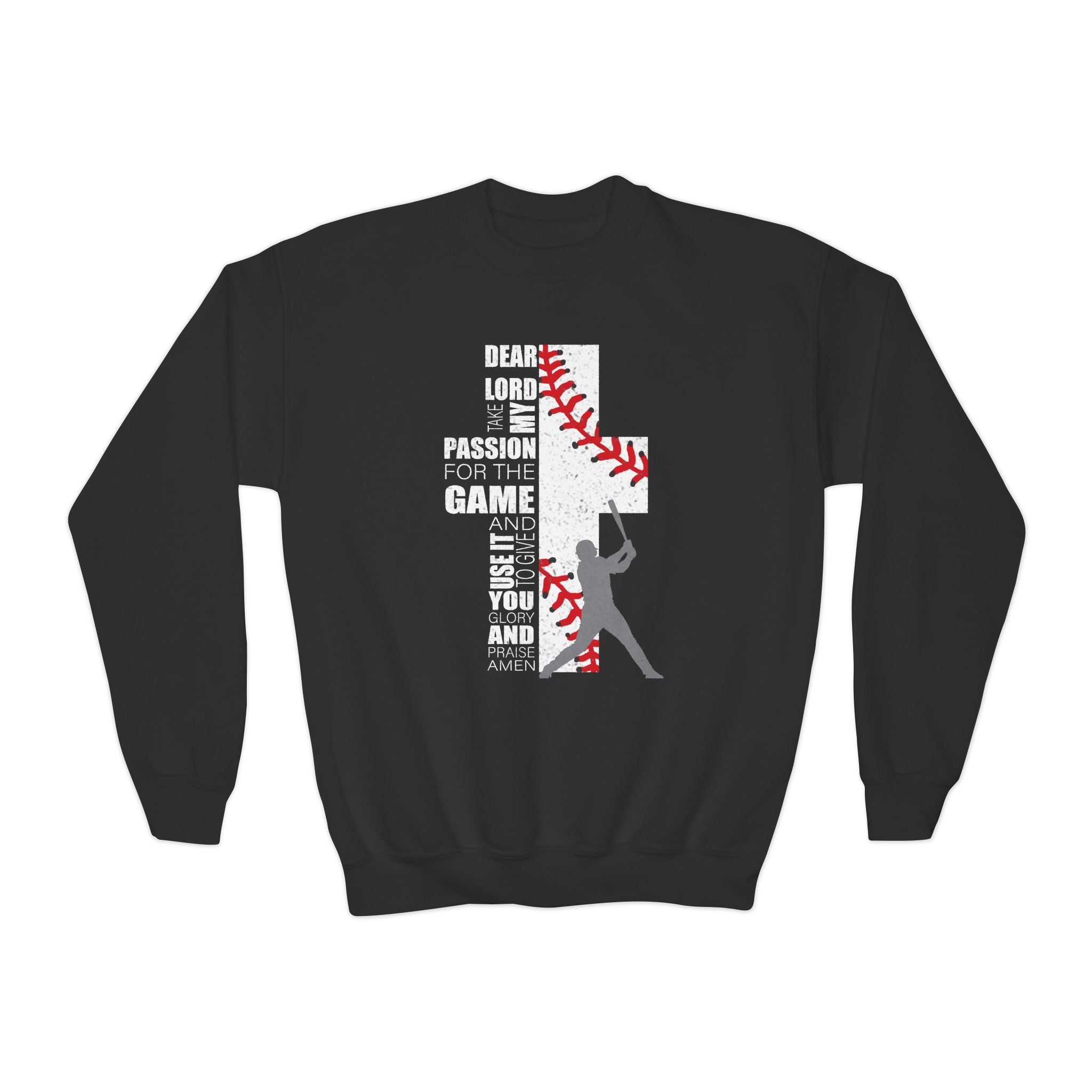 Youth Baseball Crewneck Sweatshirt - Batter & Red Stitch Design