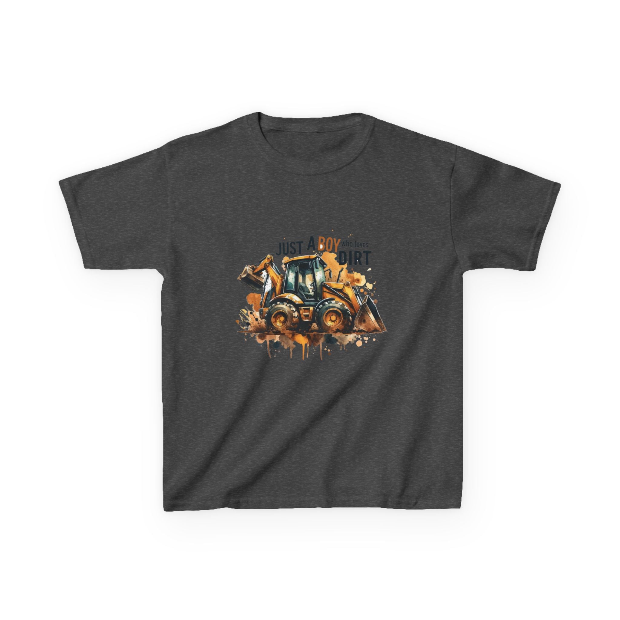 Kids Tee — "Just a Boy Who Loves Dirt" Construction Dump Truck Graphic