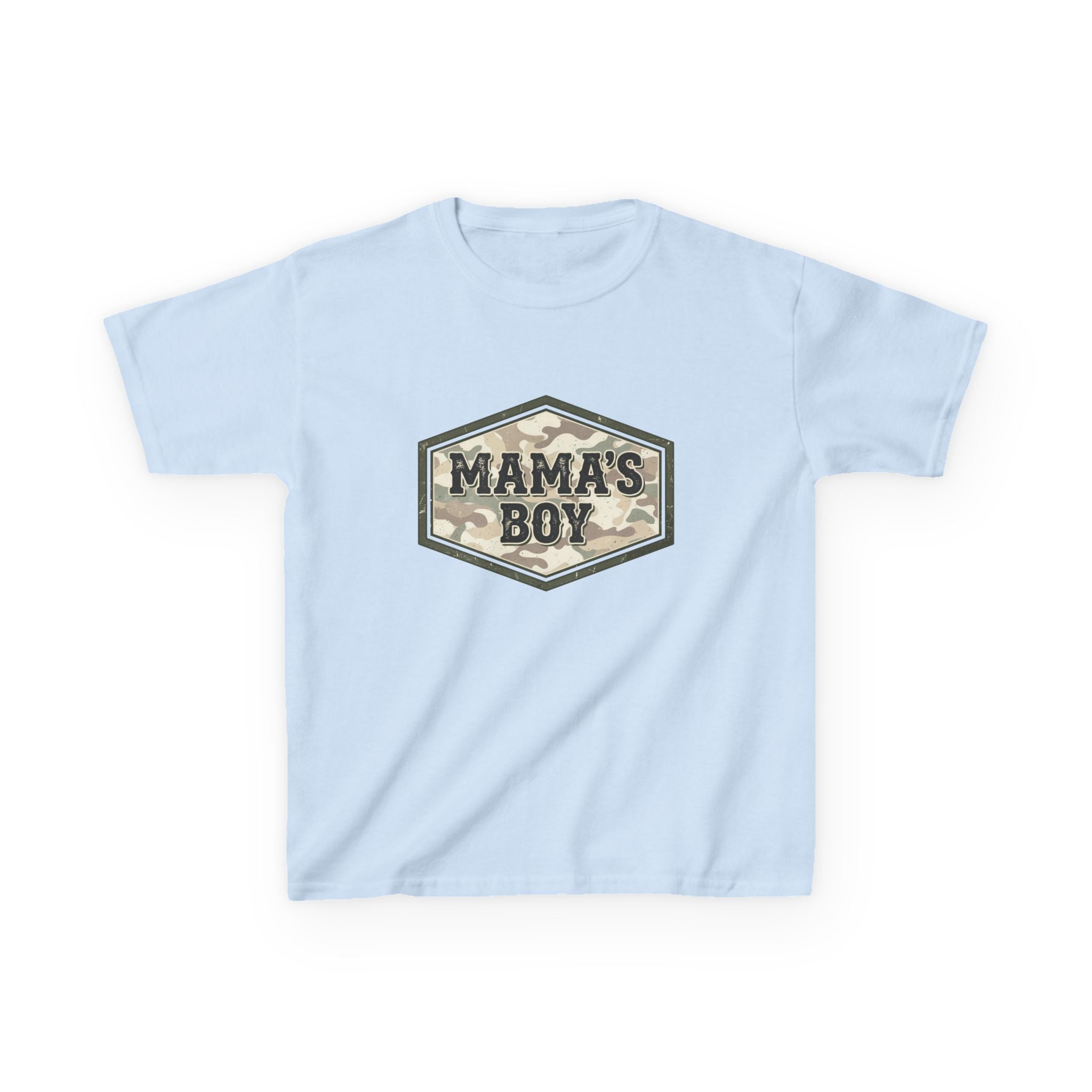 Kids T-Shirt — "Mama's Boy" Camo Badge Tee