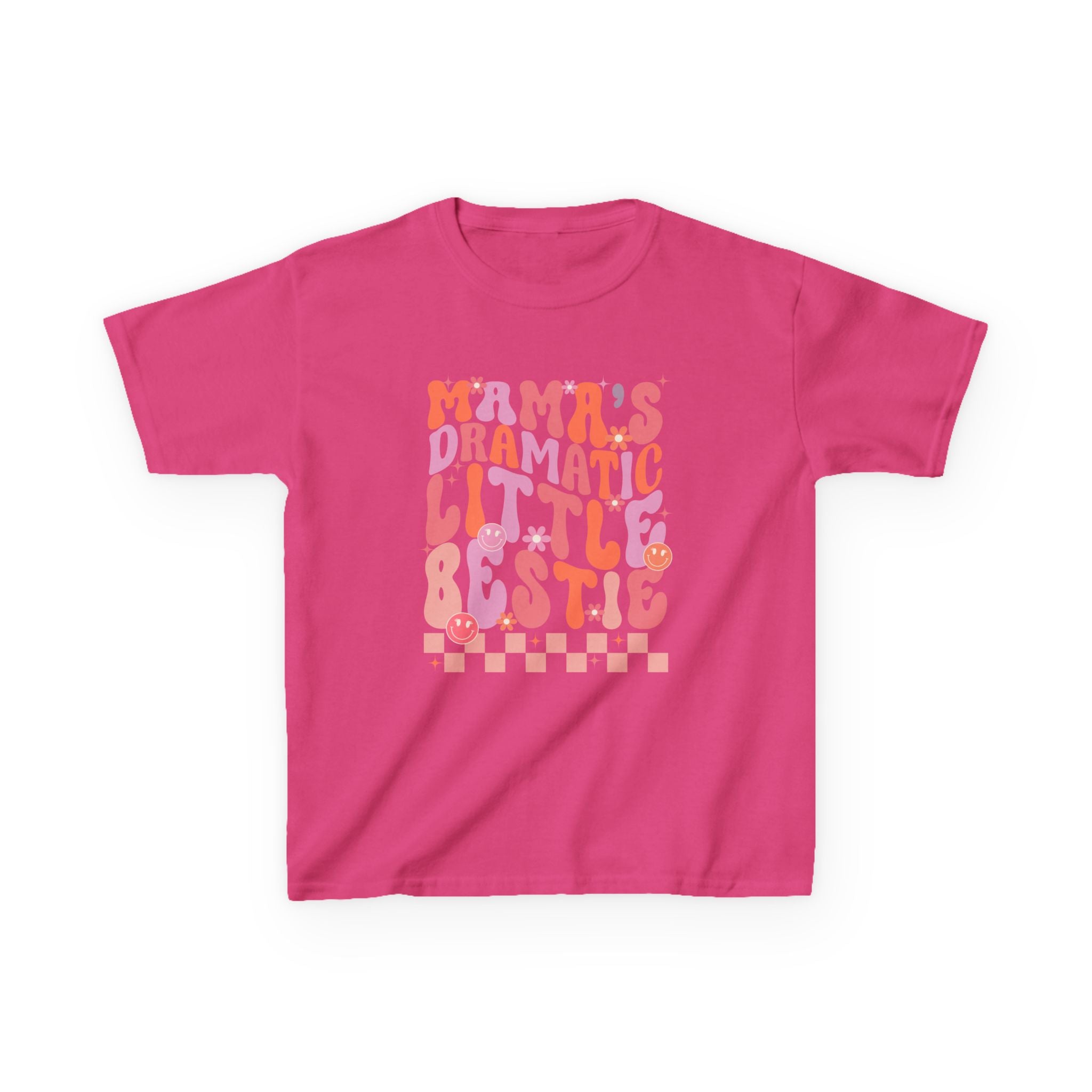Kids Tee — "Mama's Dramatic Little Bestie" Retro Pink Graphic Shirt