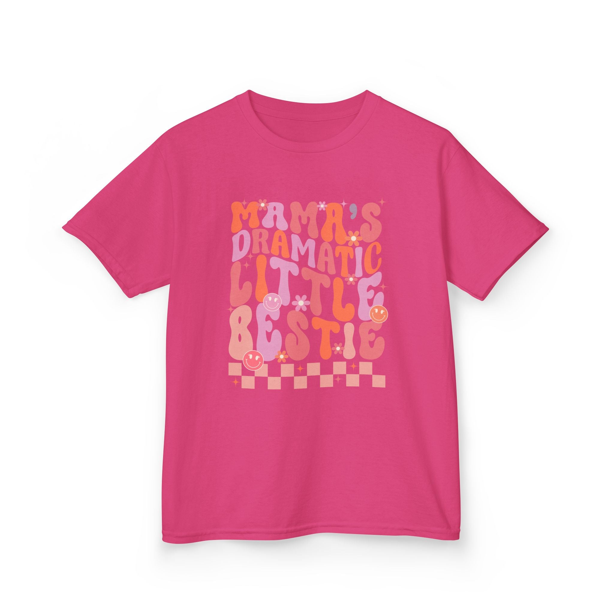 Kids Tee — "Mama's Dramatic Little Bestie" Retro Pink Graphic Shirt