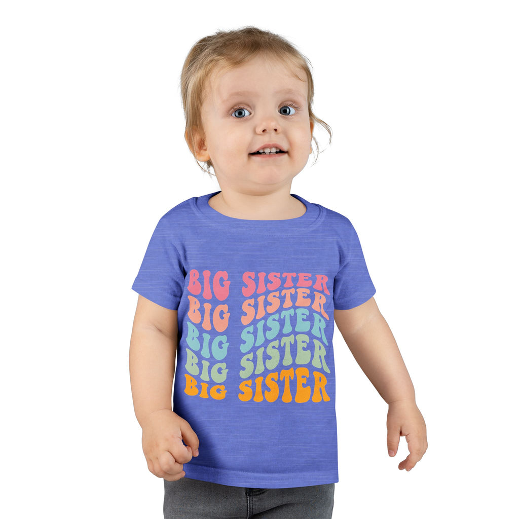 Big Sister Toddler T-Shirt Retro Rainbow Stacked Text