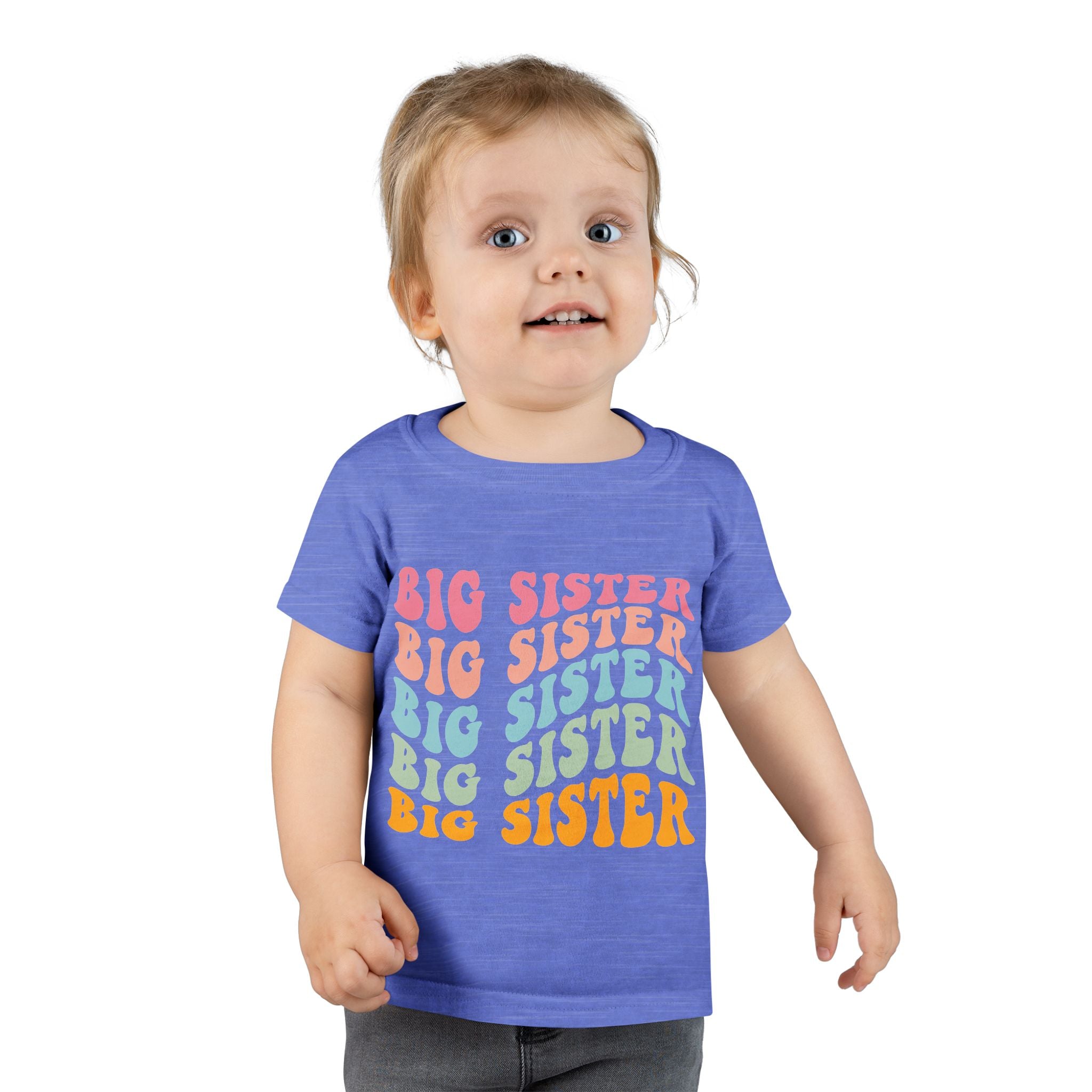 Big Sister Toddler T-Shirt Retro Rainbow Stacked Text