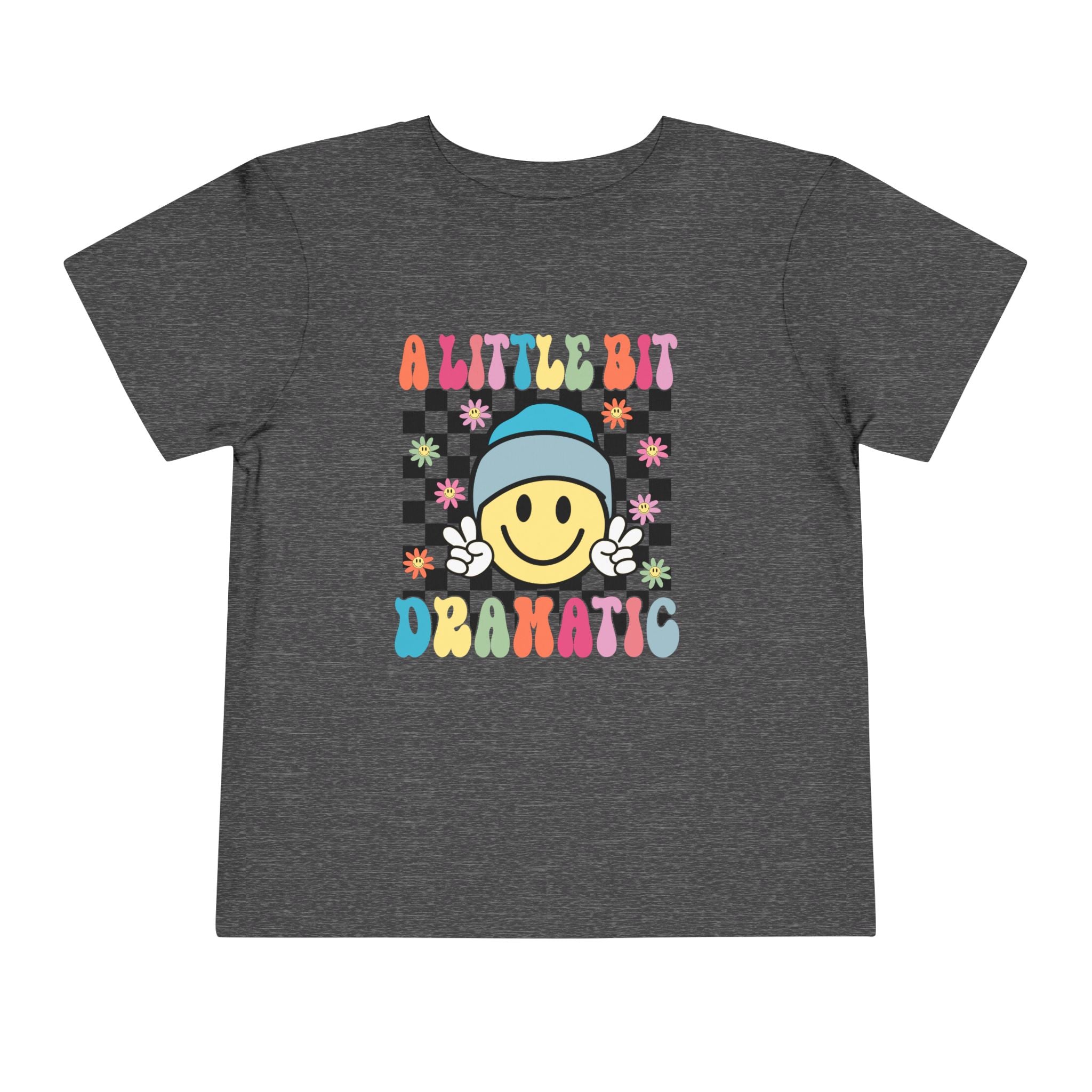 Toddler Tee — "A Little Bit Dramatic" Smiley Checkerboard Graphic